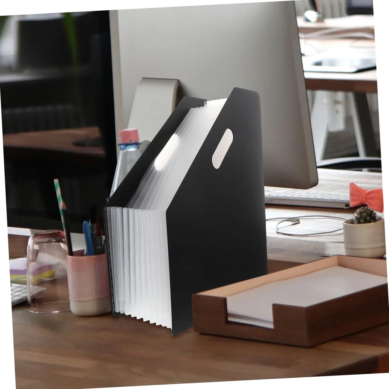 Organizzatore Documenti a Fisarmonica in Plastica Nero 2 Pezzi | Porta Documenti Verticale, Cartelline Ufficio, per Desktop e Trasporto