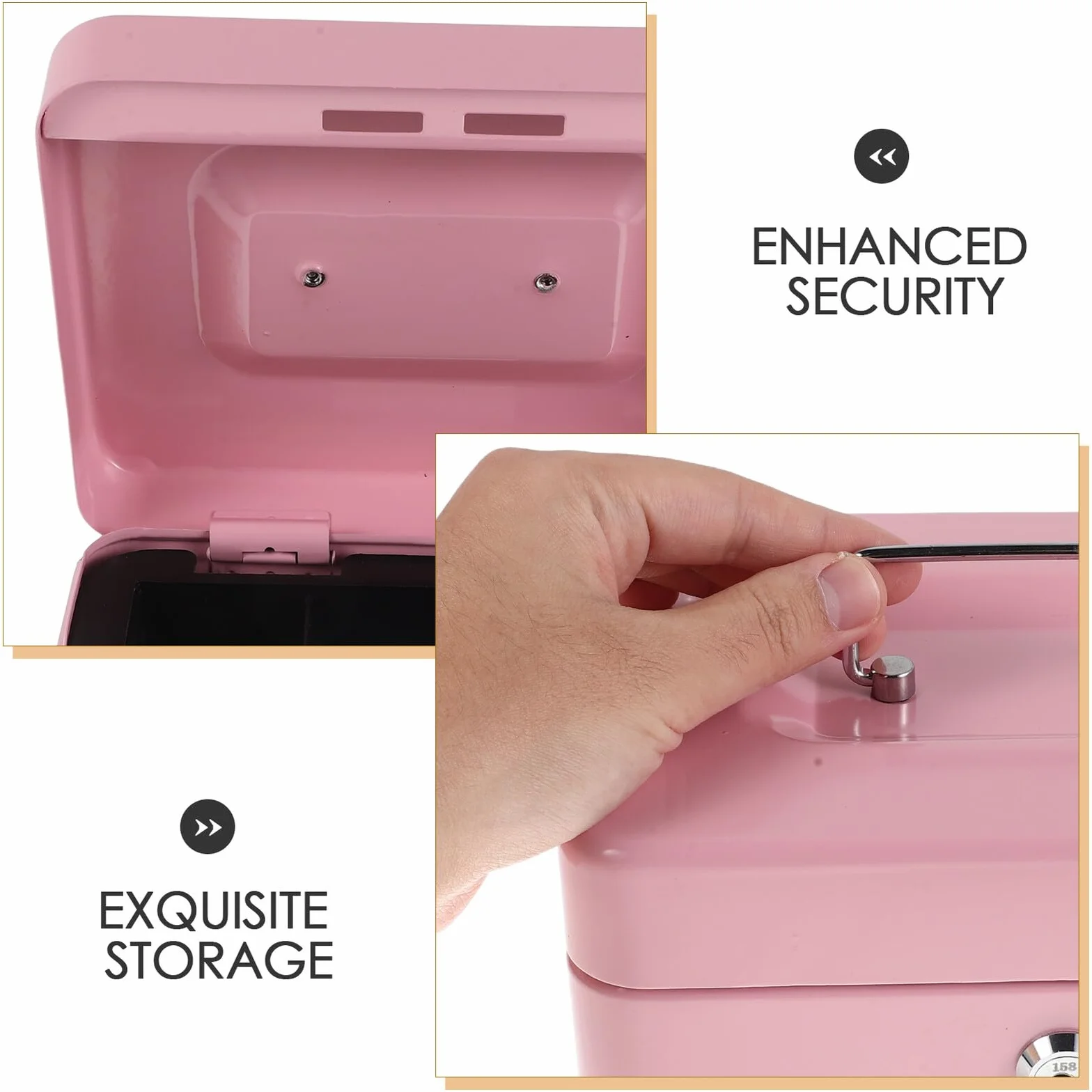 FOMIYES Cassaforte da Viaggio Rosa con Vassoio Portamonete Lucchetto e Chiave Contenitore di Sicurezza per Contanti e Oggetti di Valore per Ufficio e Casa