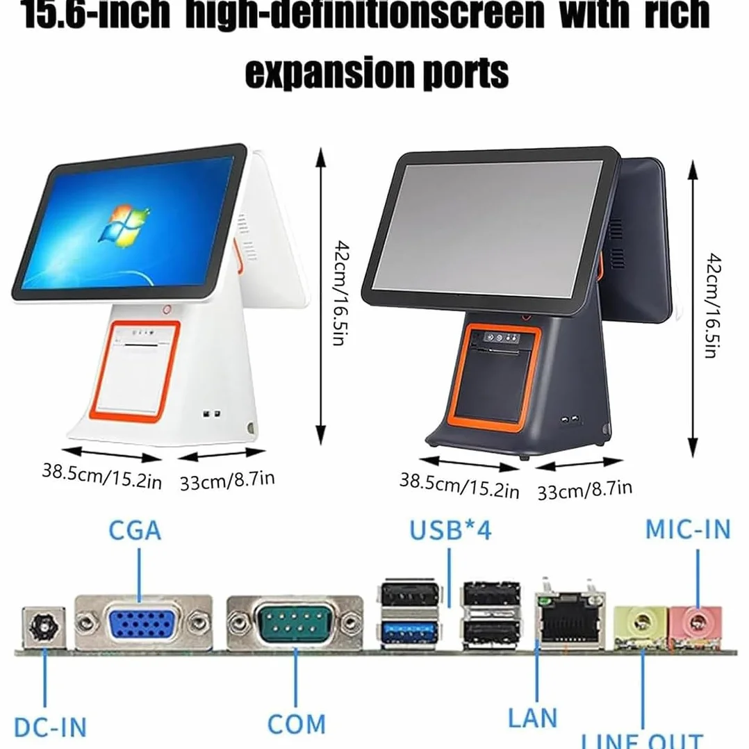 Sistemi Pos per Pc con Touch Screen da 15,6 Pollici, Sistemi Pos con Registratore di Cassa Touch Screen Intelligente Tutto in Uno, CPU-i5 8G + 128G per Ristoranti Aziendali Black