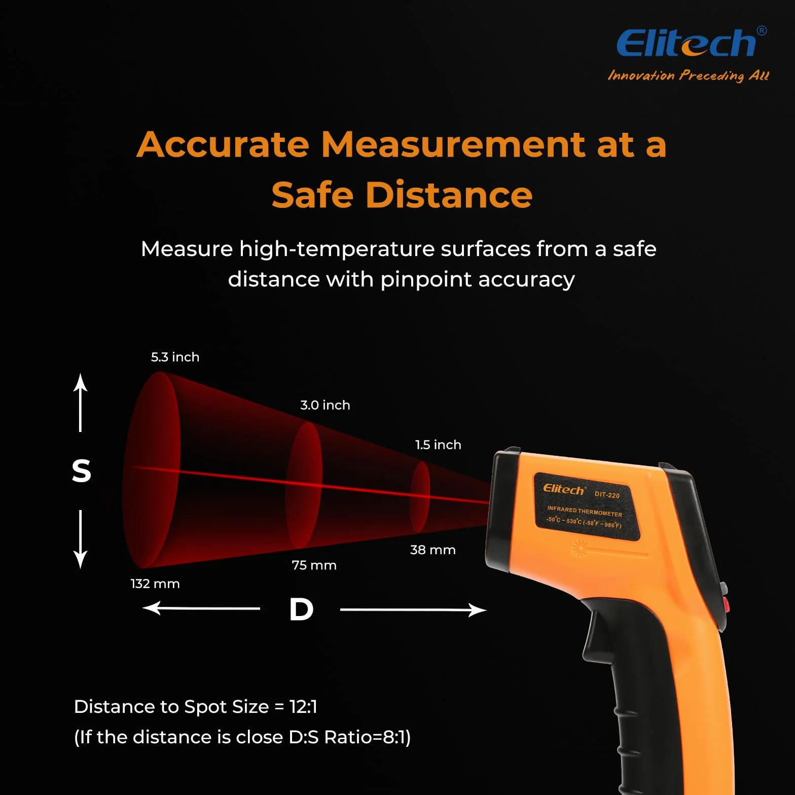Elitech DIT-220 Termometro IR Digitale Senza Contatto -50°C a 530°C Emissività Regolabile