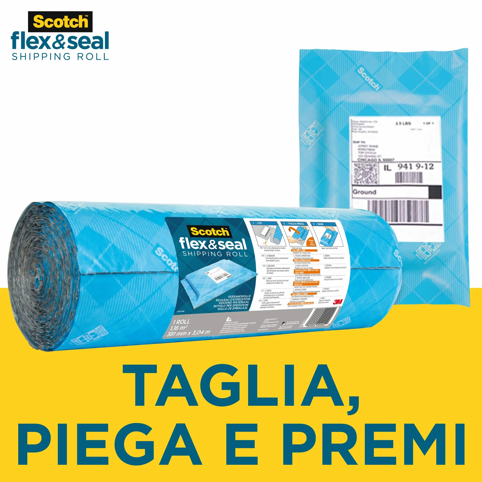 Scotch Flex & Seal Rotolo di Spedizione 38 cm x 6 m Imballaggio Alternativa a Poli Mailer