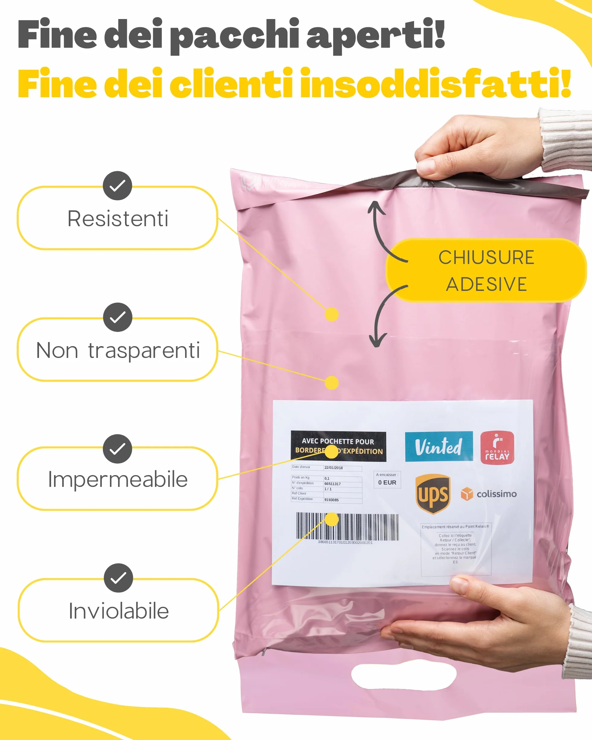 Sacchetti Spedizione in Plastica 40 Buste per Spedizioni Vinted con Tasca per Bollettino 2 Taglie M/XL Non Trasparenti Ultra-Resistenti Pochette Postali con Maniglia
