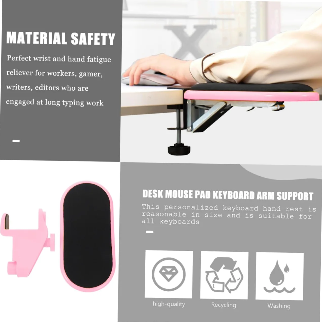 Supporto per Polso Tastiera Ergonomico in Eva Rosa Antiscivolo | 1 Pezzo, Riduce la Fatica della Mano, per Caffè e Locali, Uso su Tavolo Comfort