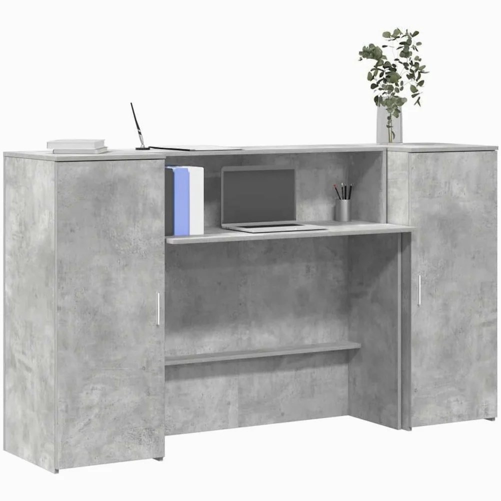 Bancone per ricevimento, grigio cemento, 180 x 50 x 103,5 cm, in legno | Bancone modulare con molto spazio per ufficio, studio e salone. Protezione discreta grazie alle pareti laterali alte.