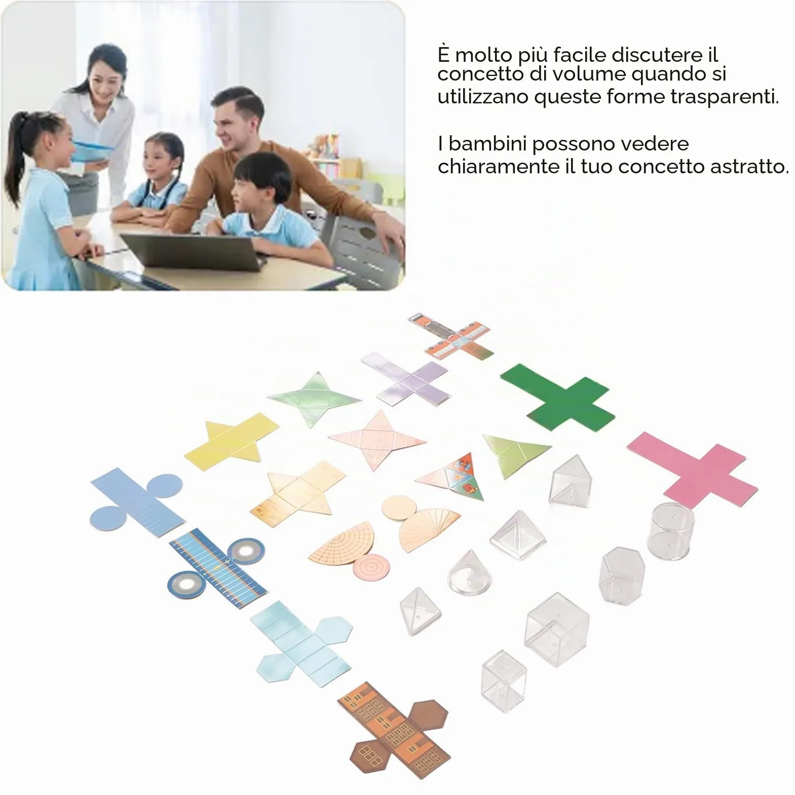 Solidi Geometrici Trasparenti 8 Pezzi Forme 3D Educative con Carta Pieghevole Coperchi Rimovibili