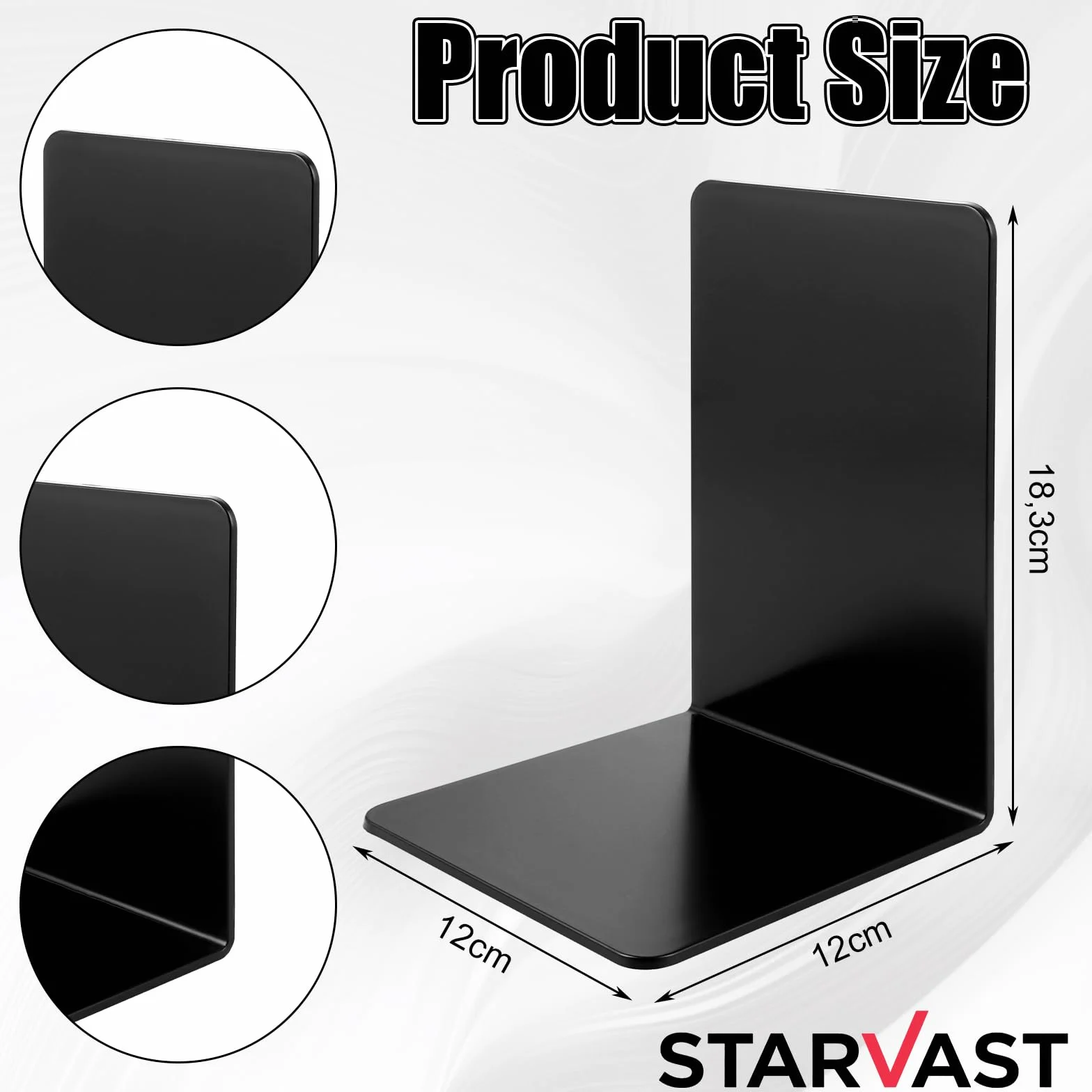 STARVAST 20 fermalibri in metallo, 17 x 12 x 11,8 cm, con tappetino antiscivolo, supporto per lettura, per scuola, ufficio e casa, nero