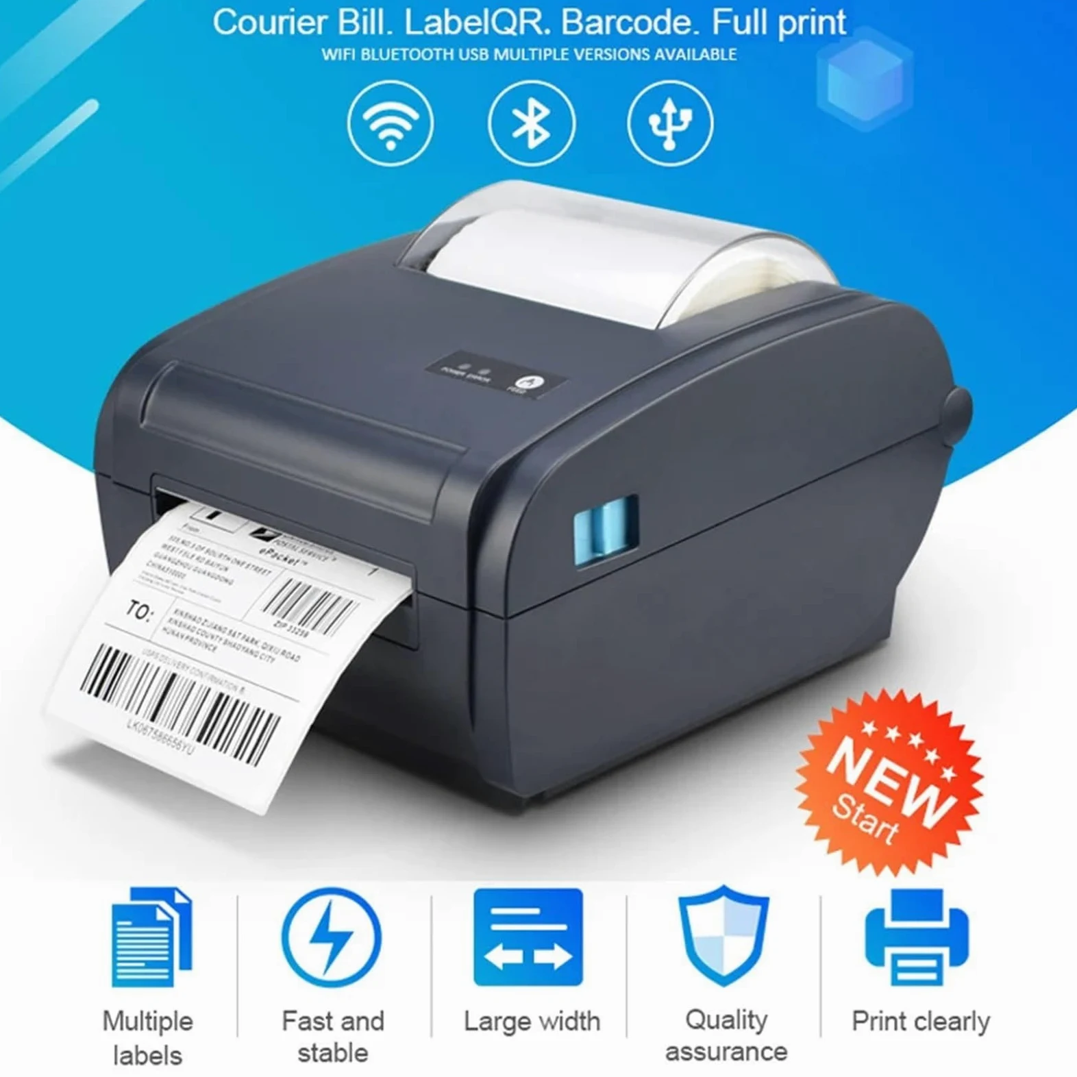 Etichettatrice, stampante termica USB/Bluetooth/WiFi per codici a barre e adesivi con codice QR, larghezza 10,2 cm, perfetta per casa, cucina e ufficio