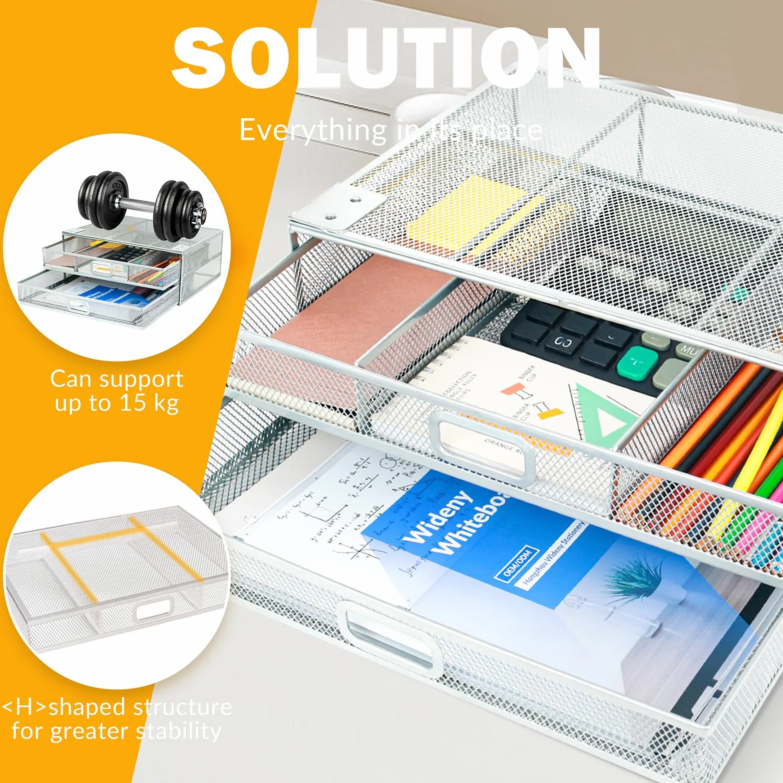 Cassetto sotto scrivania rinforzato 2 cassetti scorrevoli A4 organizer portaoggetti metallo