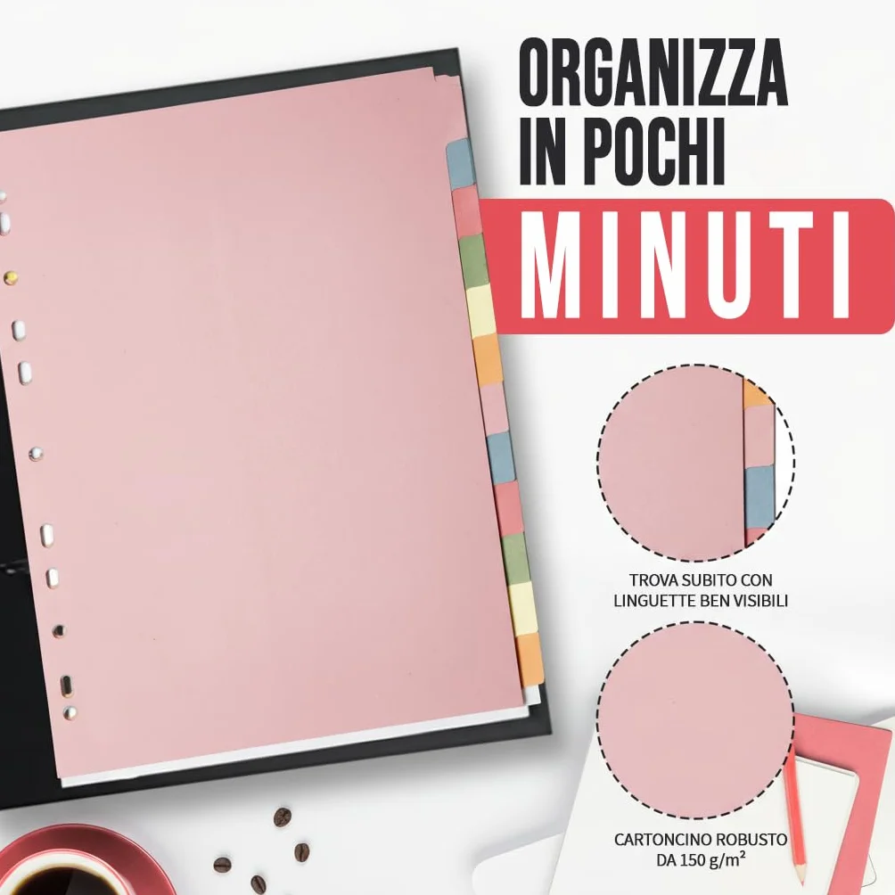Divisori per raccoglitori con linguette A4 12 parti a 3 anelli