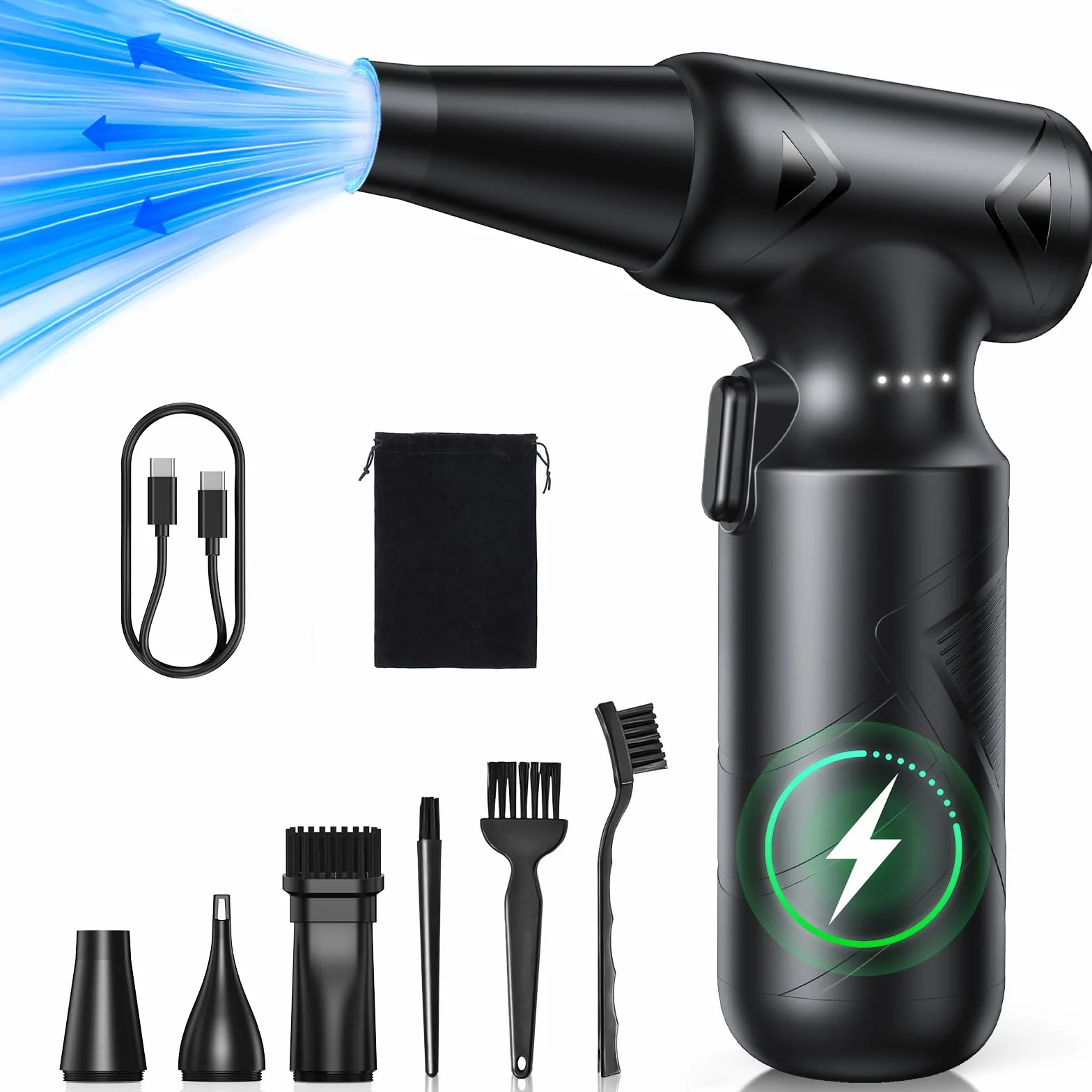 Aria Compressa Elettrico,150.000 RPM Compressore Aria Portatilea,6000 mAh Mini Soffiatore a Batteria,3 Velocità Compressore Aria Portatilea,Soffiatore Aria Compressa per PC,Tastiera,Casa,Divano,Auto