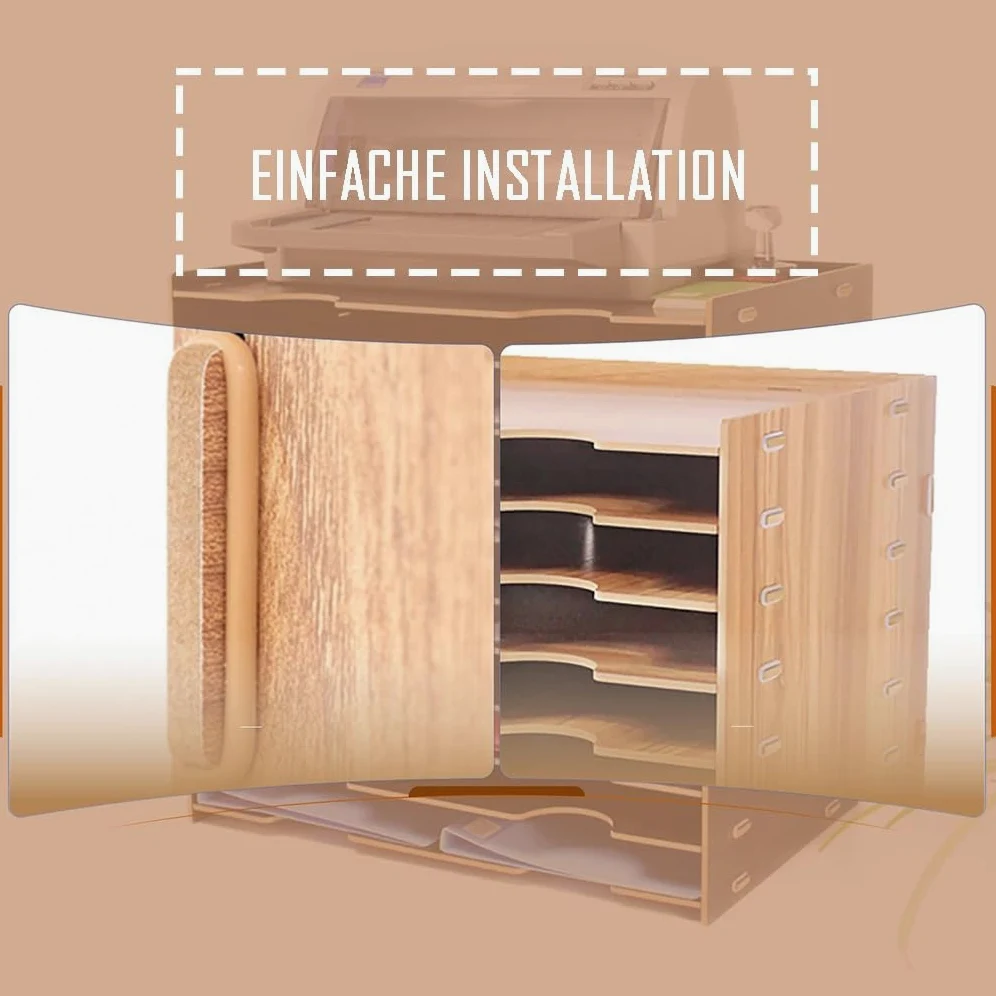 Vassoio Portadocumenti in Legno Formato A3 con Scomparti impilabili per scrivania, Design KT Cat (51,8x33x49 cm)
