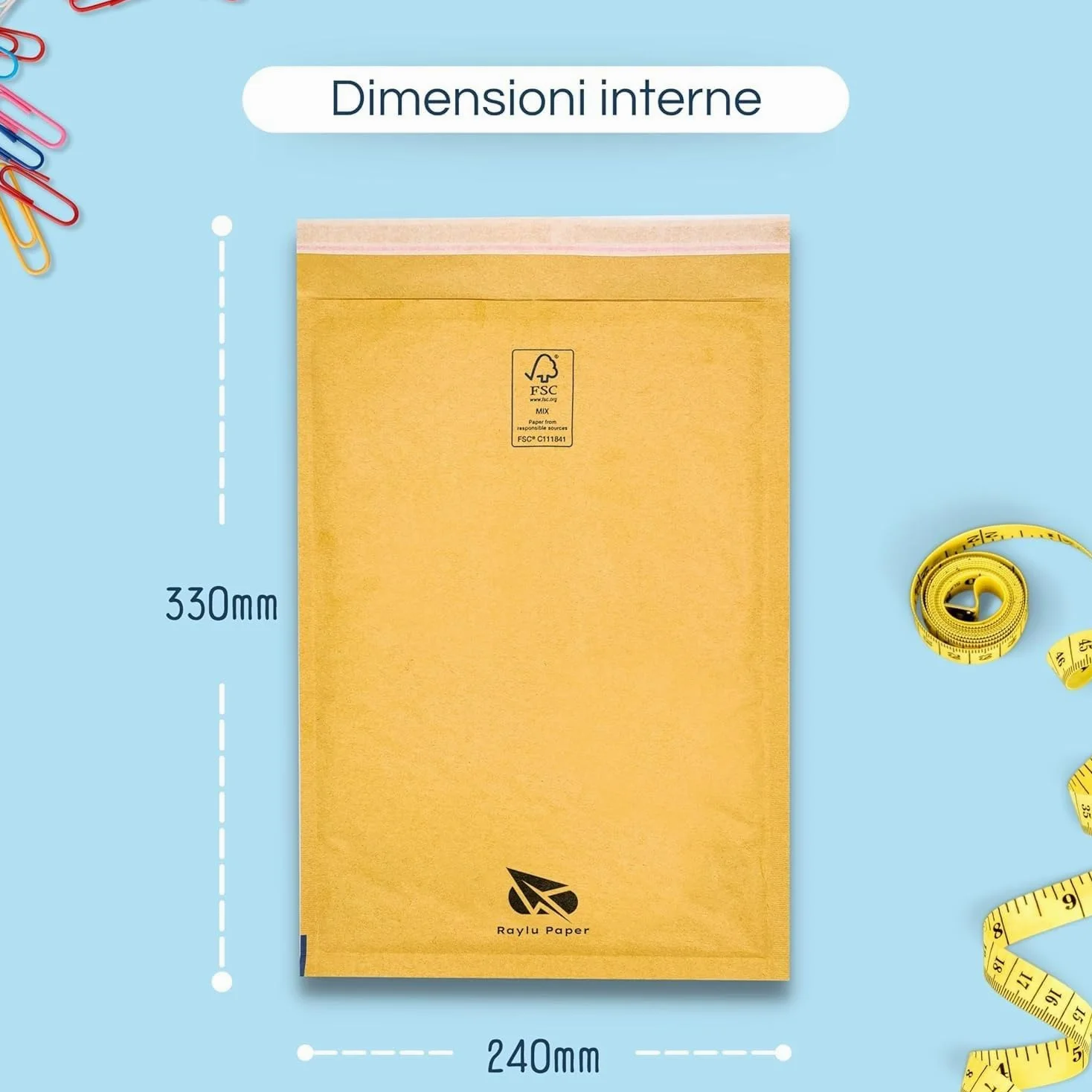 Confezione da 50 Buste Imbottite in Carta Kraft Marrone – Autoadesive, Leggere e Resistenti, Ideali per Documenti e Spedizioni pluriball/A/240x330mm