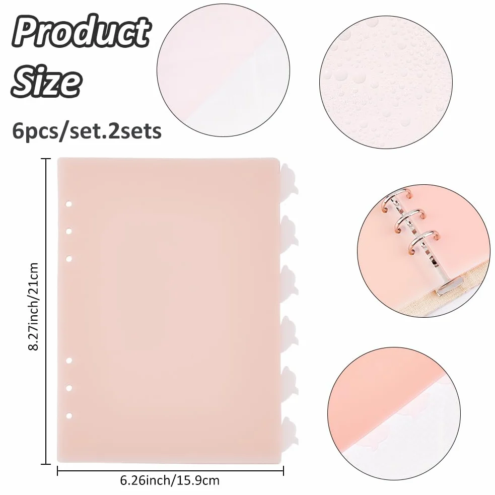 SUPERFINDINGS 12 fogli A5 divisori per Raccoglitori Ad Anelli In Plastica Color Salmone Chiaro con 6 linguette A Forma di Delfino, Pagine Indice Ad Anello per Planner, Quaderno, Diario, 21x15.9cm