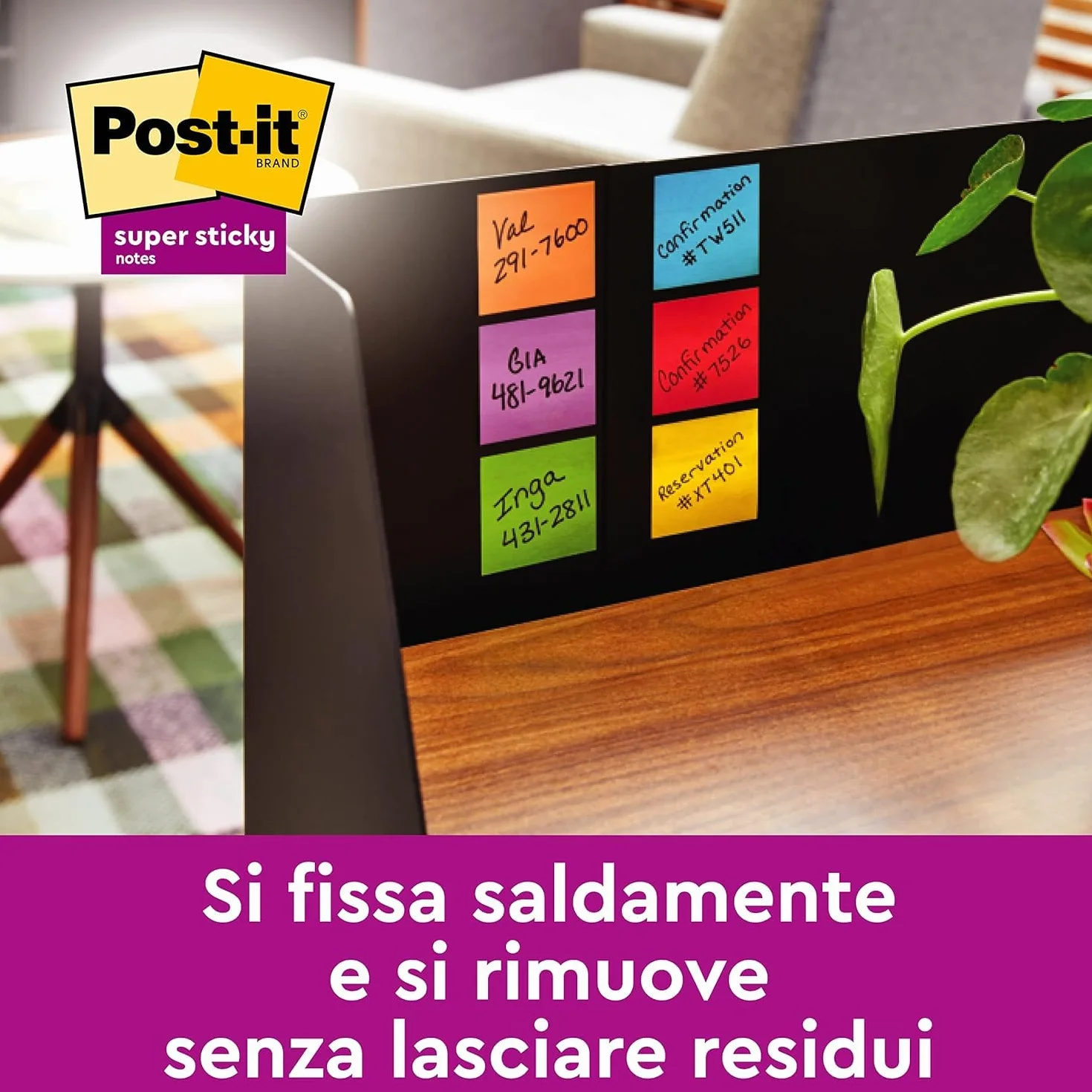Post-it Super Sticky Foglietti Playful, 12 blocchetti 90 fogli, 47,6 mm x 47,6 mm, Rosso, Arancio, Giallo, Verde, Azzurro, Viola