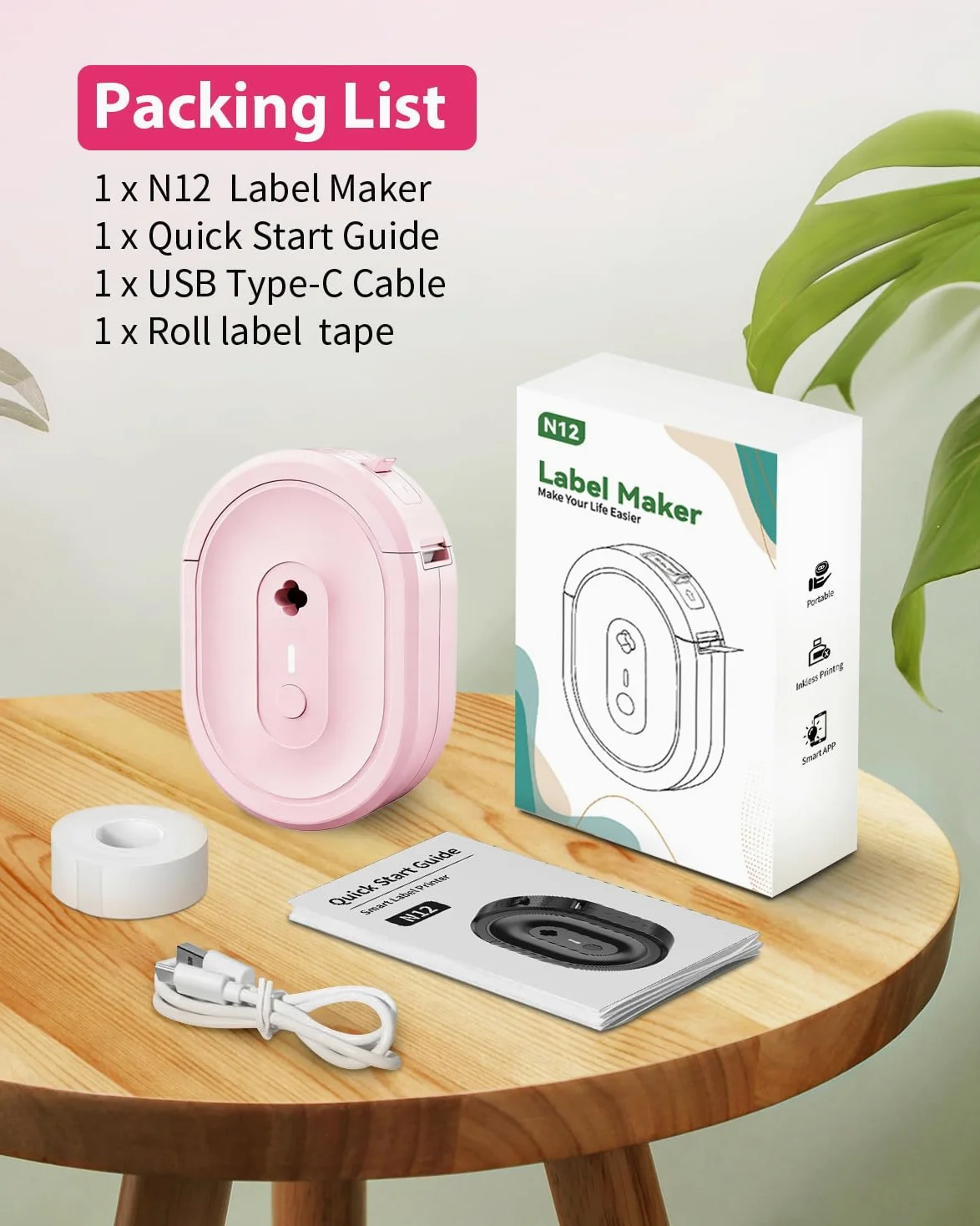 Etichettatrice con nastro, stampante per etichette Bluetooth portatile N12, mini etichettatrice wireless, adesivo termico con diversi disegni per casa, cucina, scuola