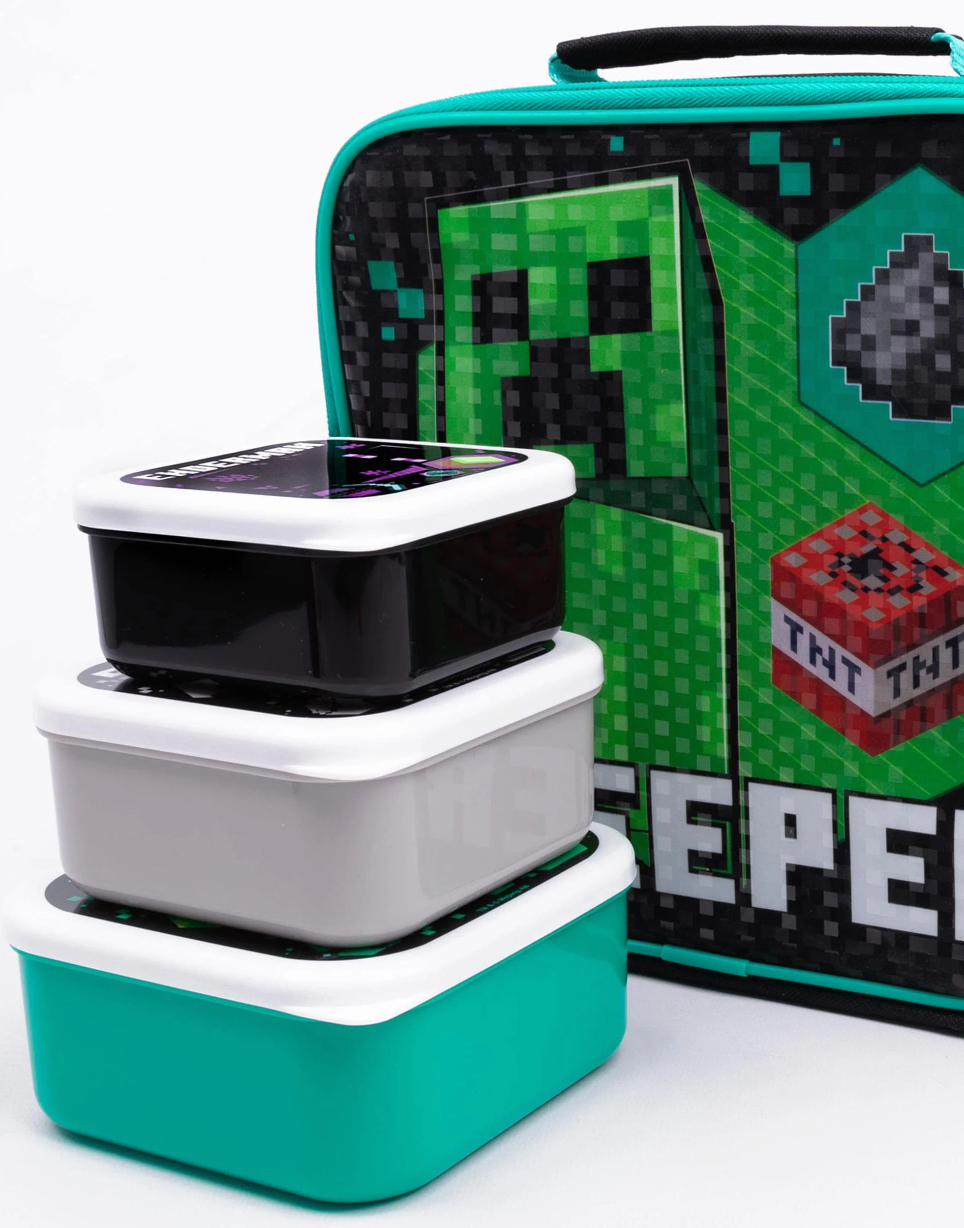 MINECRAFT Lunchbag Kids Creeper Bottiglia d'acqua a sacchetto da 5 pezzi 3 pentole per snack