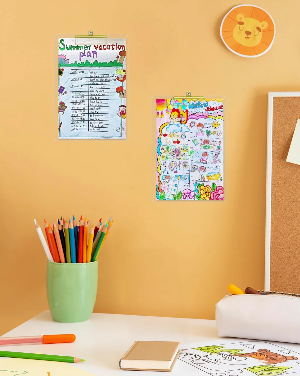 Honagu Cartelline portablocco in acrilico trasparente, in plastica trasparente con clip dorata, foro per appendere nascosto, formato A4, formato lettera, per infermieri, studenti d'arte, insegnanti