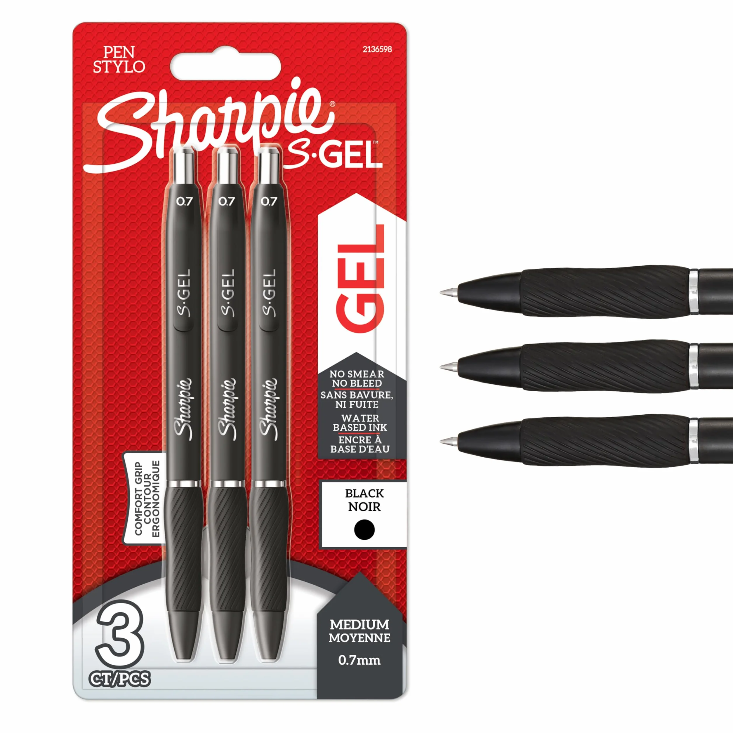 Sharpie S-Gel Penne gel Punta media 0,7 mm Inchiostro nero Confezione da 3