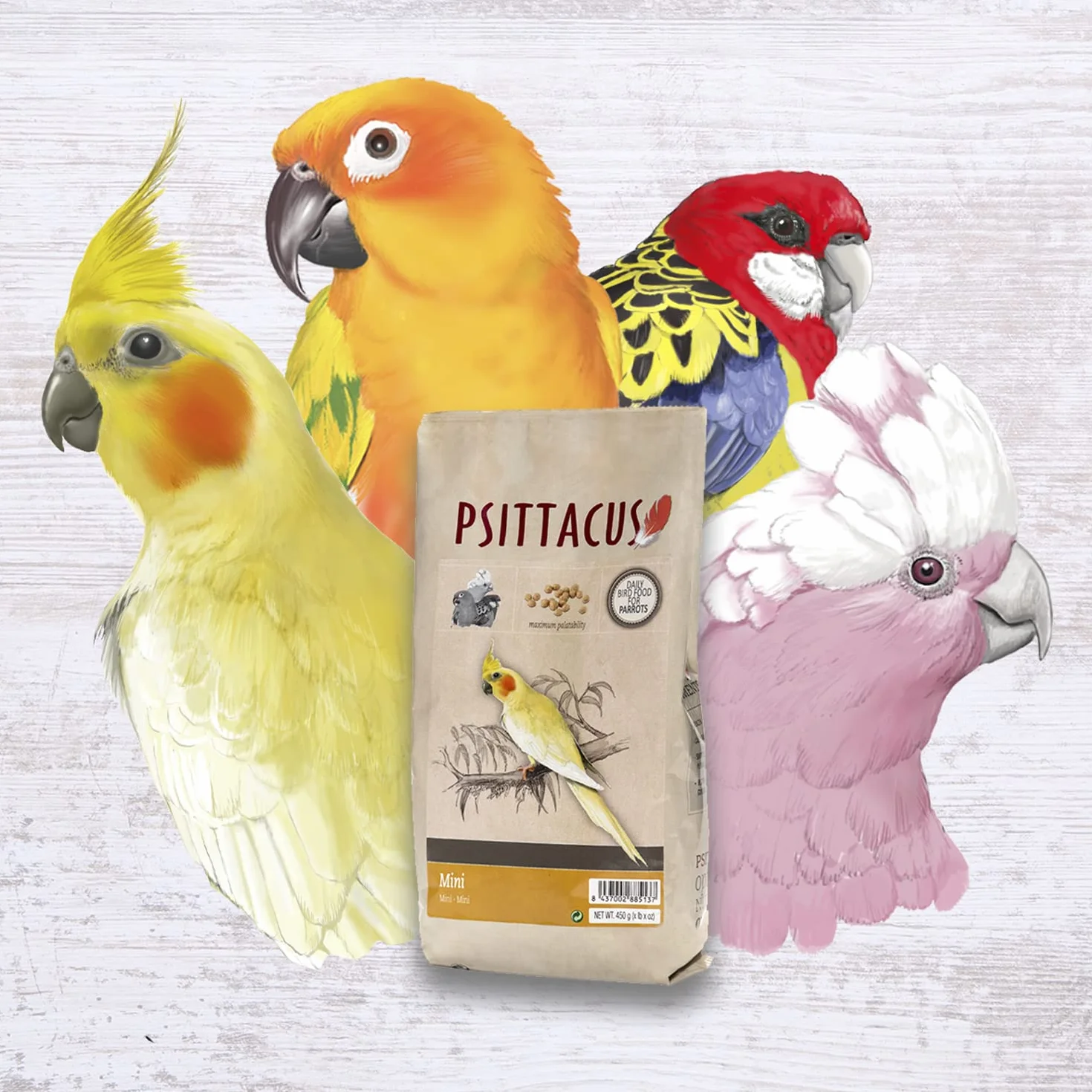 Psittacus Mini 450 g Mangime completo per calopsitte, parrocchetti e conuri
