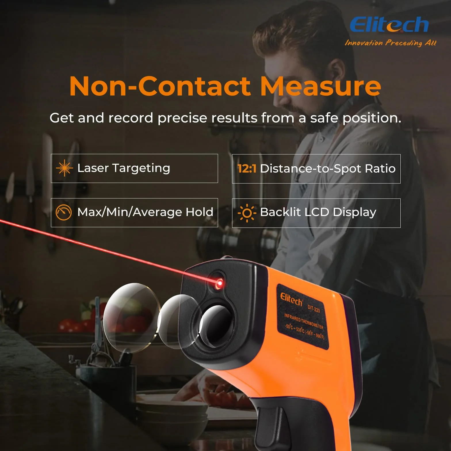 Elitech DIT-220 Termometro IR Digitale Senza Contatto -50°C a 530°C Emissività Regolabile