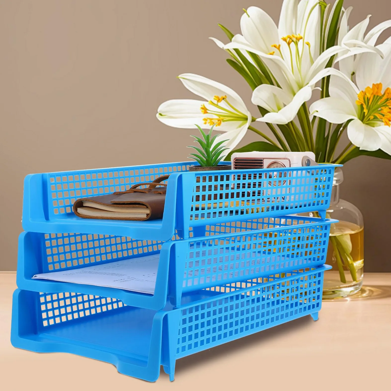 GALPADA Vassoi Portaoggetti Impilabili Organizer Documenti Design Moderno ed Elegante in Plastica Set 3 Pezzi per Organizzare Fogli e Quaderni per Scrivania Ufficio o Casa