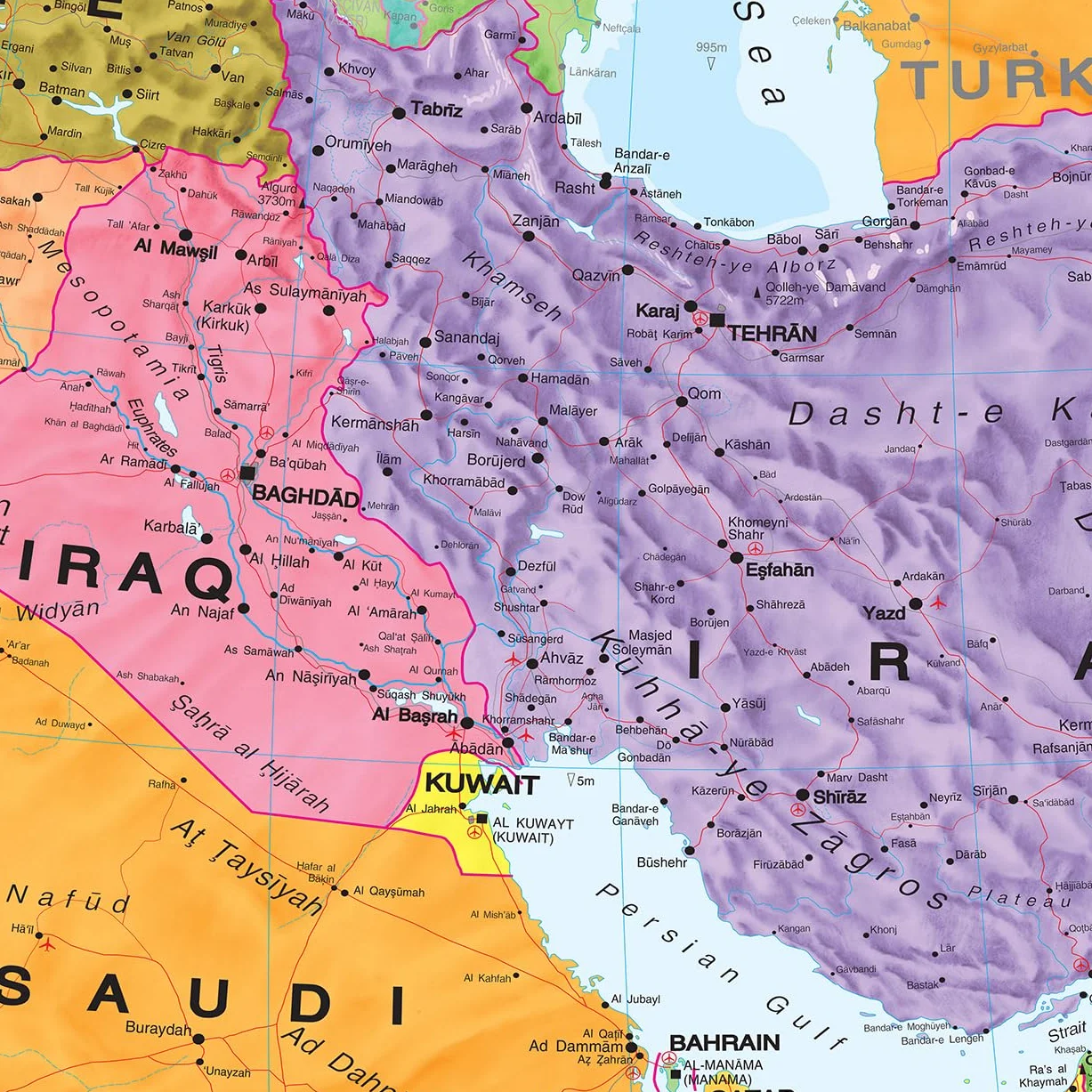 Maps International, Cartina politica del Medio Oriente aggiornata al 2024, grande, da appendere alla parete, laminata, 122 x 91,4 cm