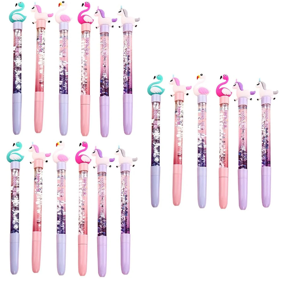 NUOBESTY 18pezzi Penne Gel Creative Cartoon Con Flusso Di Quicksand Design Unicorno e Cigno Per Cancelleria Scolastica Scrittura e Confortevole