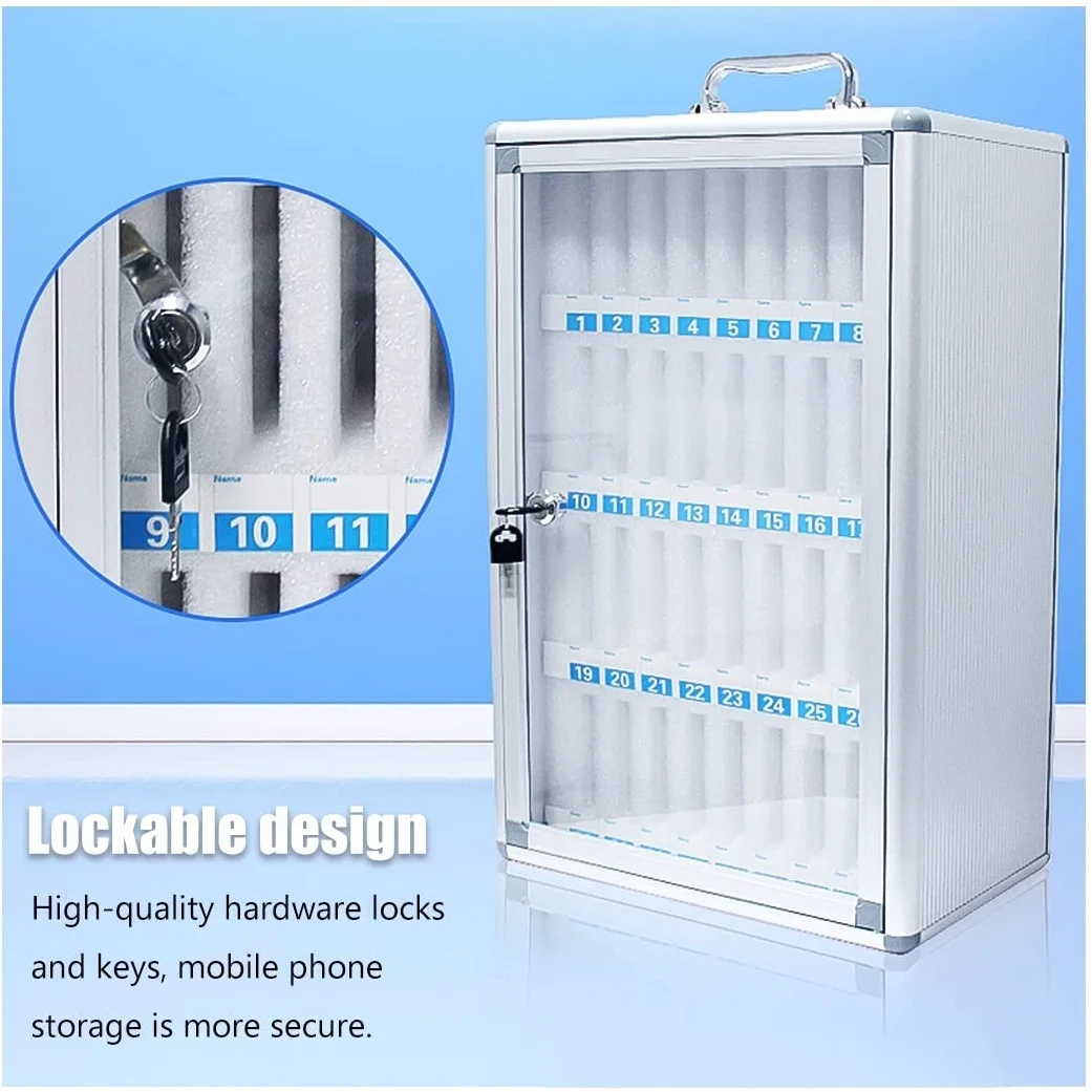 Supporto da parete per telefono con 48 slot bloccabili, versatile scaffale per dispositivi mobili per casa, ufficio e aula - e soluzione salvaspazio
