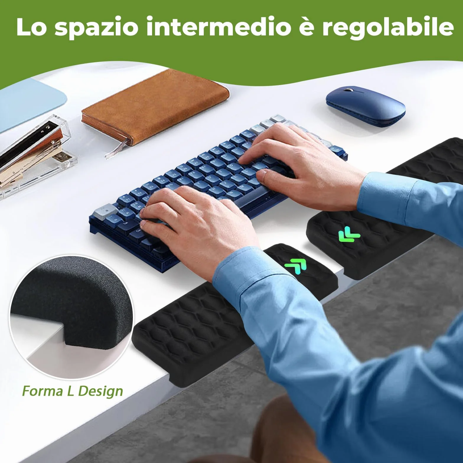 Poggiagomiti da Scrivania a Forma L 30x10.5cm Memory Foam Supporto Gomiti Ergonomico