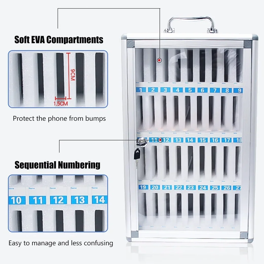 Supporto da parete per telefono con 48 slot bloccabili, versatile scaffale per dispositivi mobili per casa, ufficio e aula - e soluzione salvaspazio