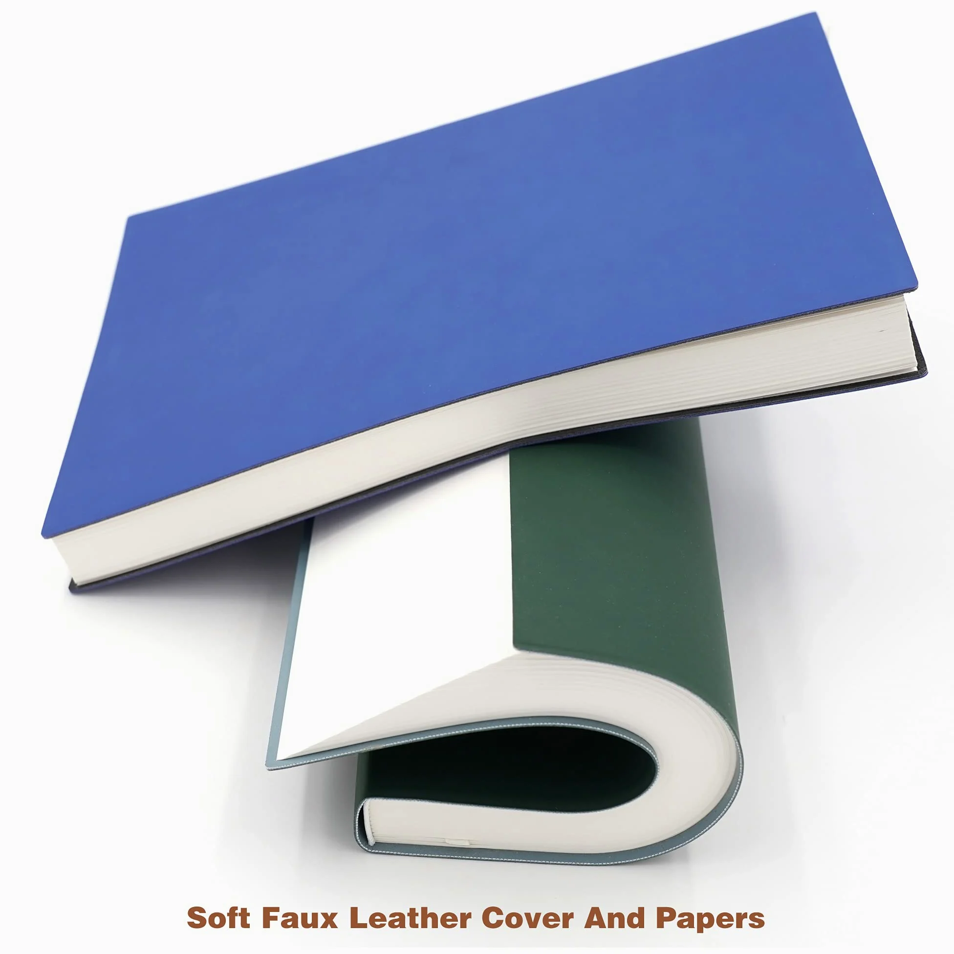Quaderno grande e spesso, formato A4, 21,3 x 29,0 cm, 416 pagine, copertina in morbida ecopelle (verde, a righe)