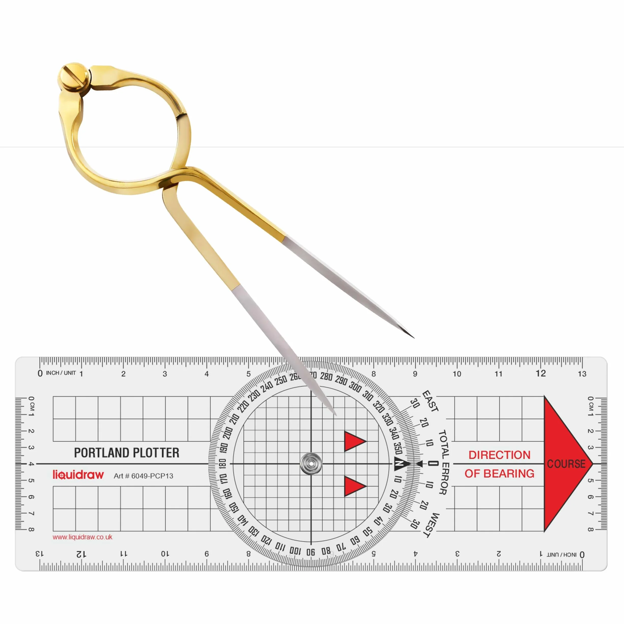 Liquidraw Kit di Navigazione - Divisore per Navigazione, Goniometro con una Mano Singola, Divisore Dritto in Ottone Massiccio, 20,3 cm