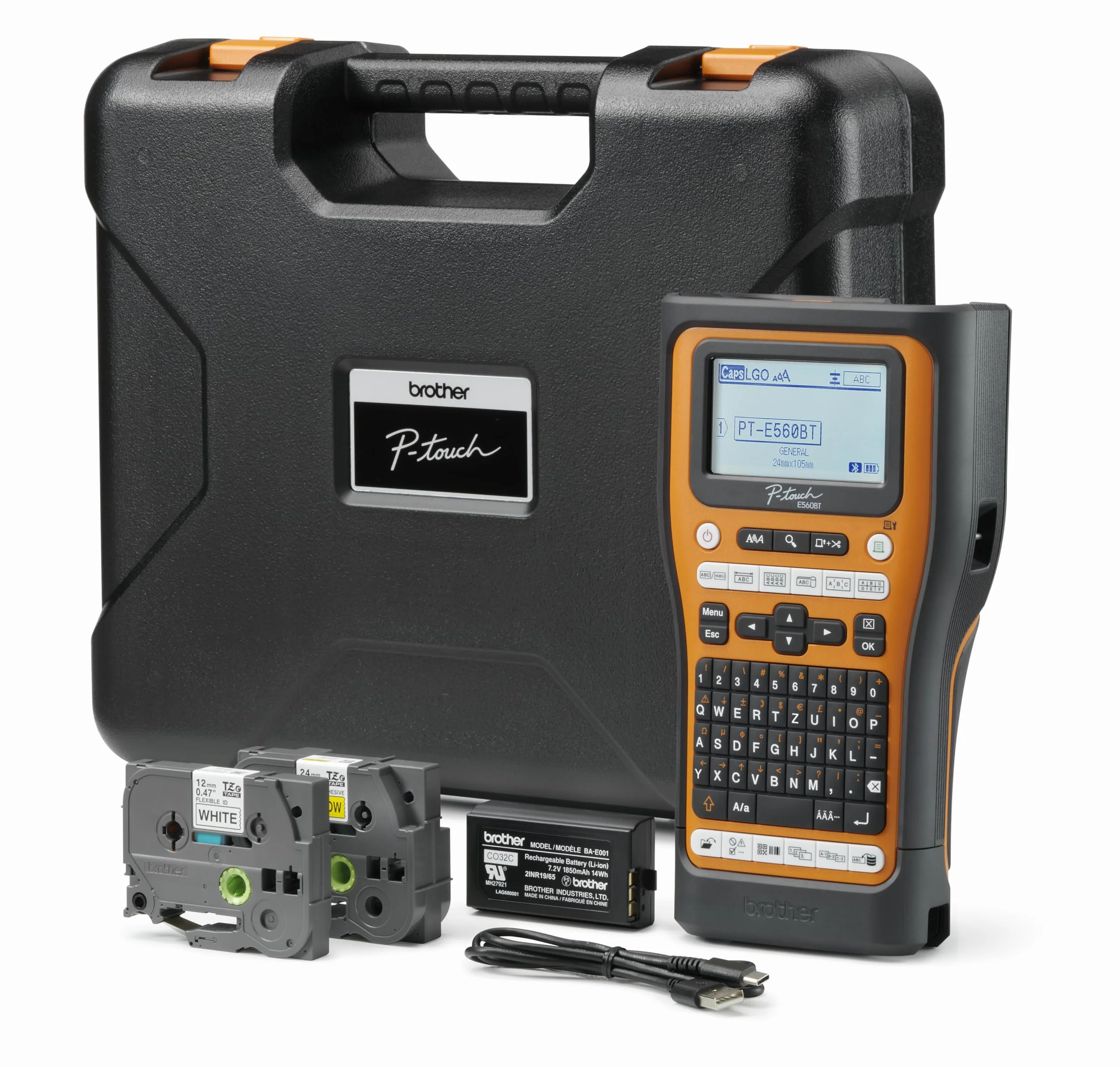Brother PT-E560BTVP - Etichettatrice industriale con Bluetooth, batteria agli ioni di litio e custodia per il trasporto (per nastri TZE larghi 24 mm, tubi termoretraibili HSE larghi 18 mm, stampa a