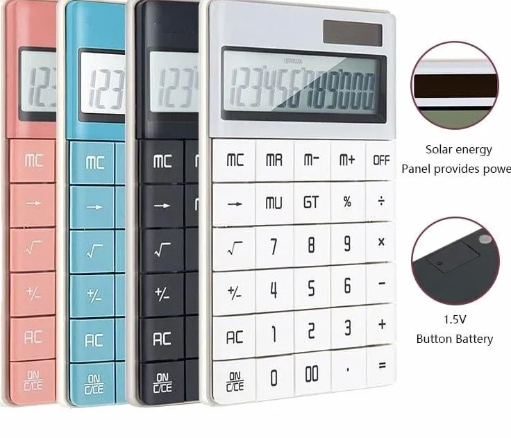 Calcolatrice da tavolo, calcolatrice Display a 12 cifre Calcolatrice for ufficio finanziario con pulsante grande Calcolatrice portatile for sistema a doppia alimentazione a grande schermo (Color : A,