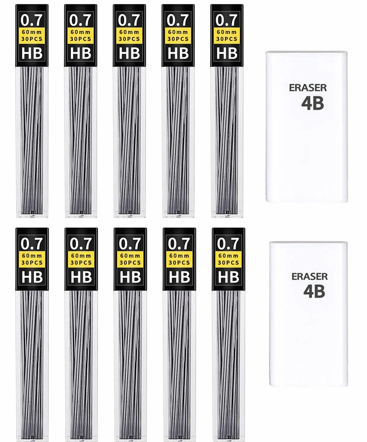 Mine 0,7 mm HB infrangibili per portamine, 450 pezzi + 2 gomme