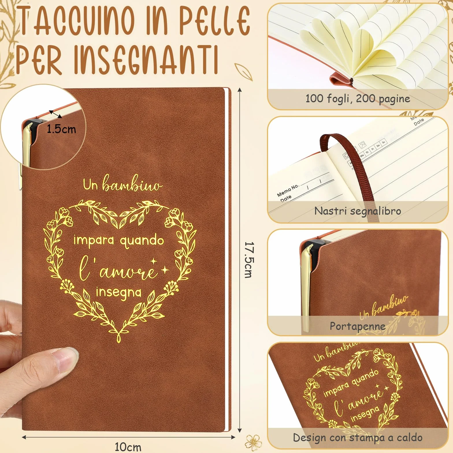 Nezyo Regali per Maestra Regali di Apprezzamento per Insegnanti Set con Quaderno in Similpelle Penna Segnalibro Portachiavi