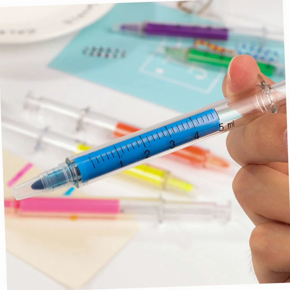 Penna Evidenziatore a Siringa in Plastica Set Da 24 Pezzi Colori Misti Evidenziatori Comodi Per Uso Domestico e Infermieri Strumenti Di Scrittura Creativi