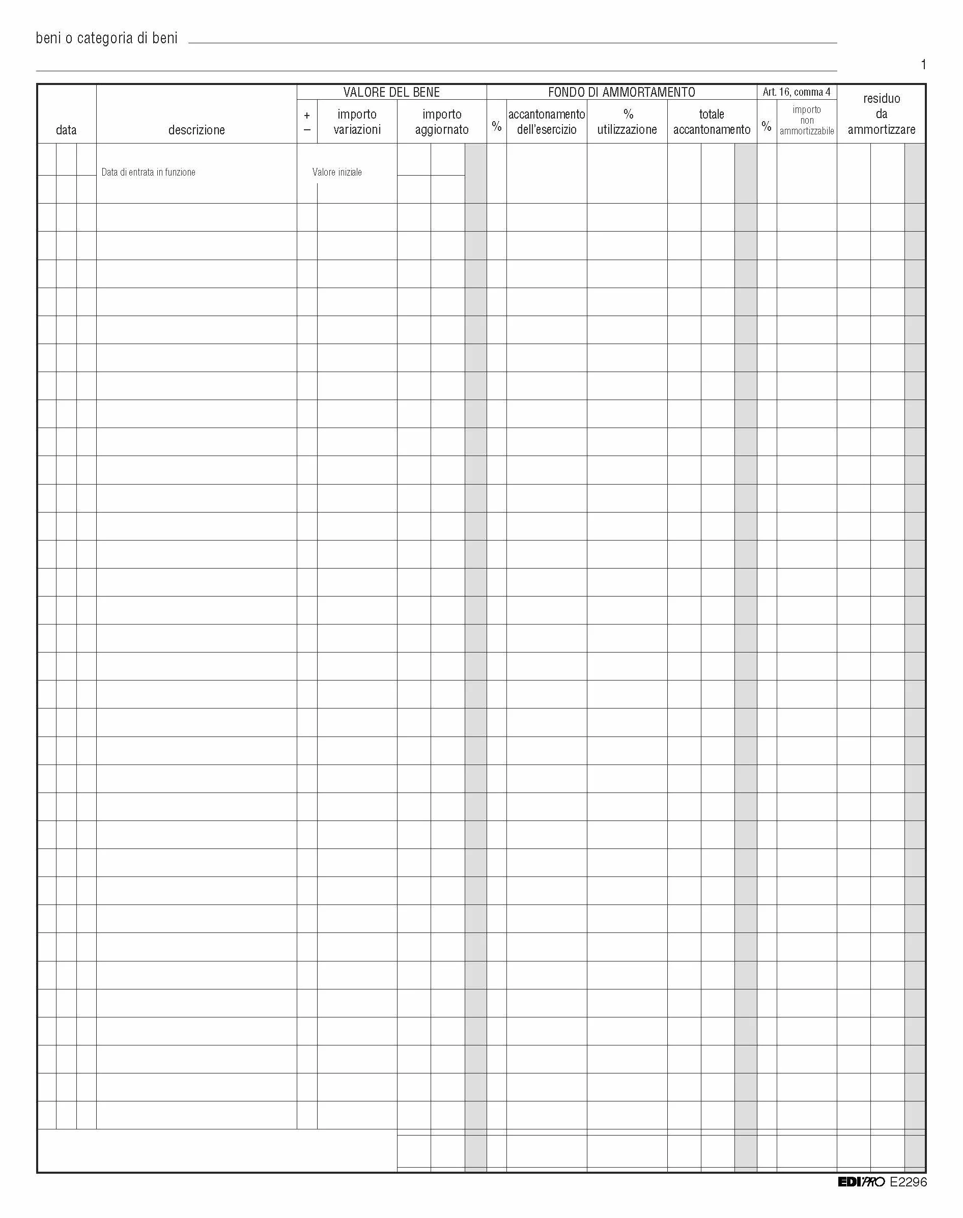 EDIPRO E2296 Registro cespiti ammortizzabili 31x24,5 45 pagine numerate