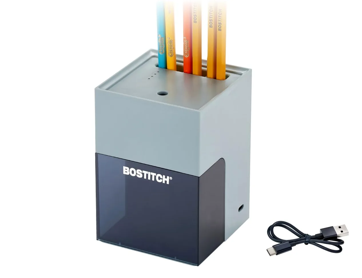 Bostitch Konnect - Temperamatite a batteria ricaricabile per organizer da scrivania KT2 n. 2/matite colorate, grigio