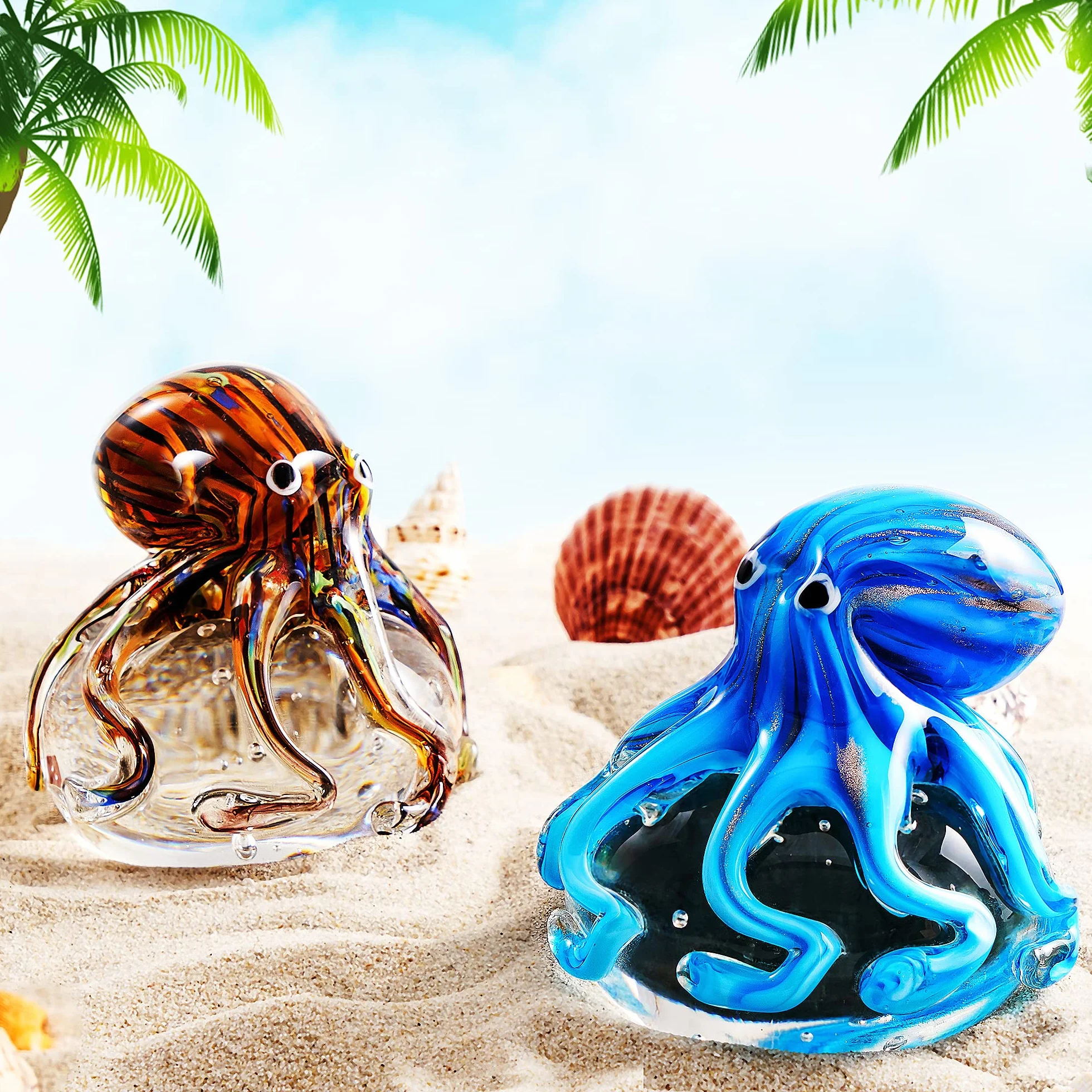 EUSTUMA Ornamento a forma di polpo in vetro soffiato a mano, ornamento a forma di animale marino per acquario, collezione di animali marini per regalo di compleanno, fermacarte da ufficio in vetro per
