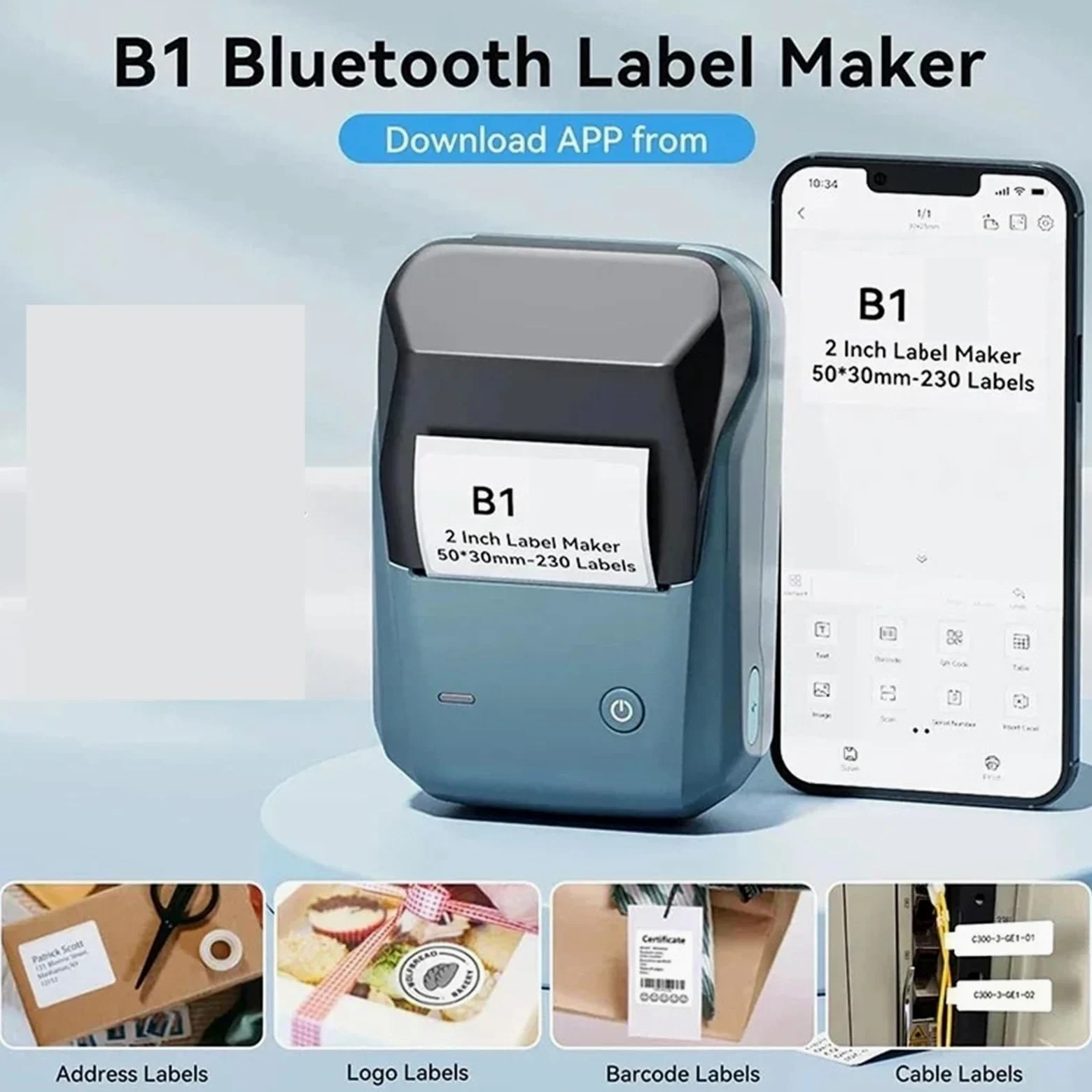 Etichettatrice, Stampante For Etichette Termiche B1 Portatile Bluetooth Wireless Autoadesiva Con Codice A Barre E Prezzo,per casa, cucina, ufficio