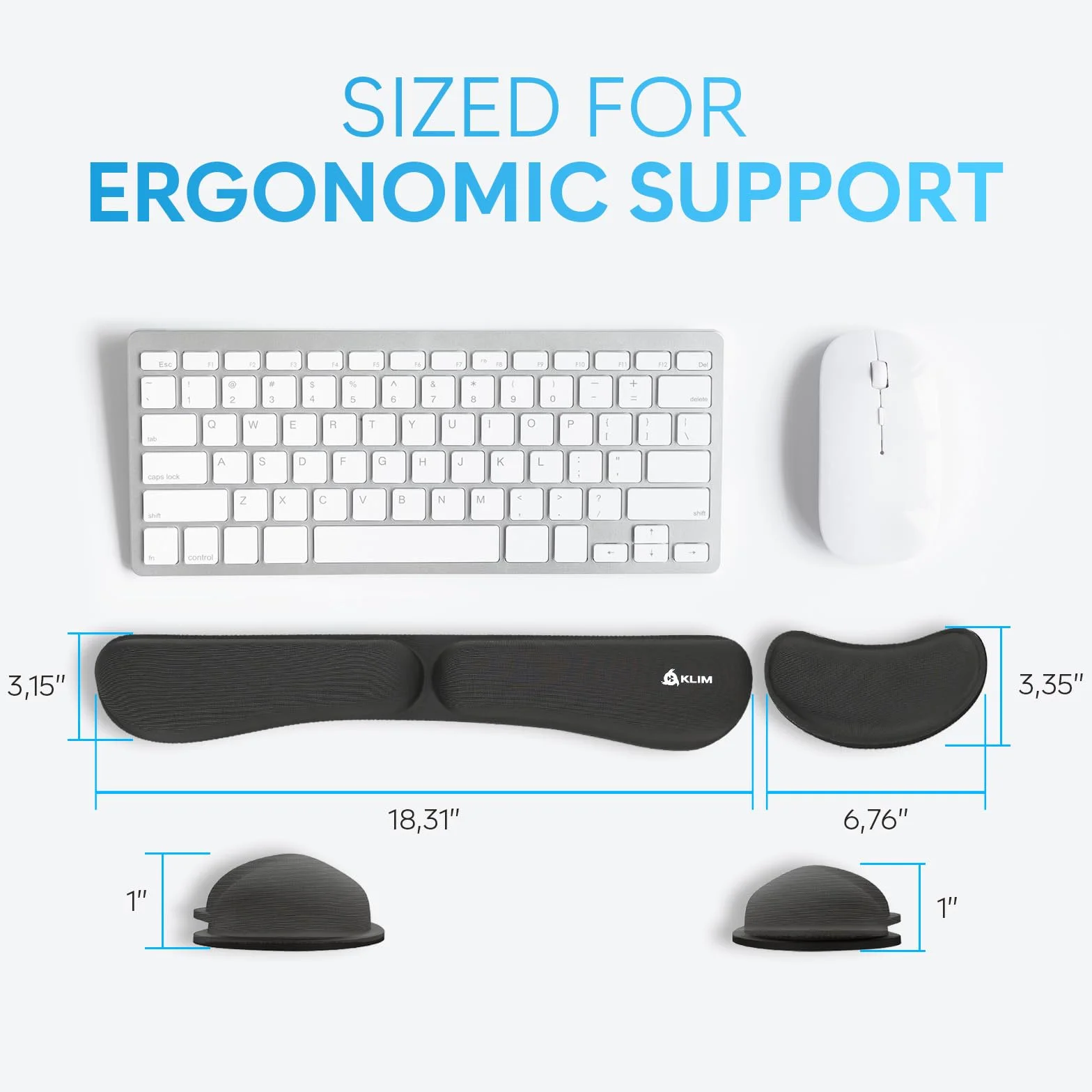 KLIM Wrist Rest Set Poggiapolsi Tastiera e Mouse - Schiuma di memoria al gel - Nero