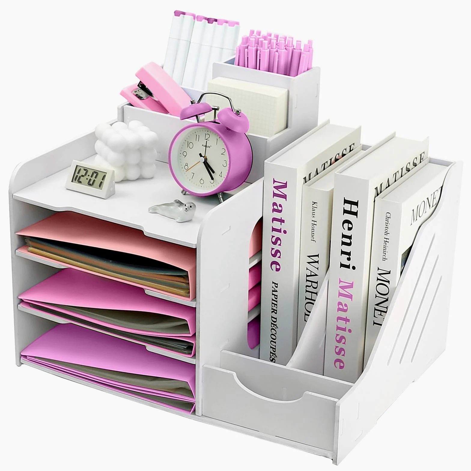 Vassoio per lettere a 4 livelli con porta documenti, vassoio in legno con portapenne, organizer da scrivania per ufficio, portadocumenti, vassoi per documenti A4, per forniture per ufficio