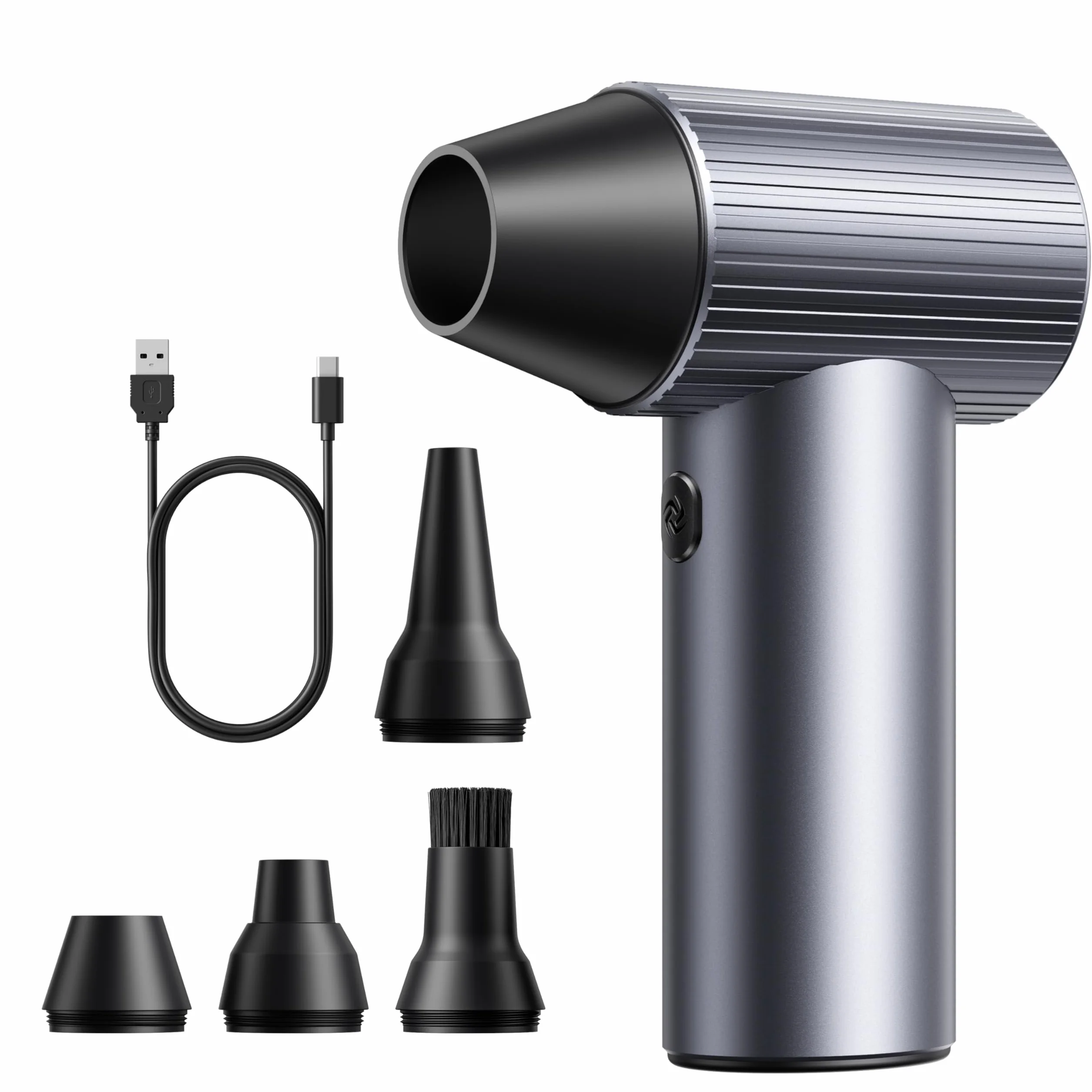 300000RPM Soffiatore Aria Compressa in Metallo - Mini Soffiatore a Batteria con 3 Velocità Regolabili e 4 Ugelli - Senza Fili e Ricaricabile - High-Power Air Duster per Auto/Casa/Ufficio/Camping