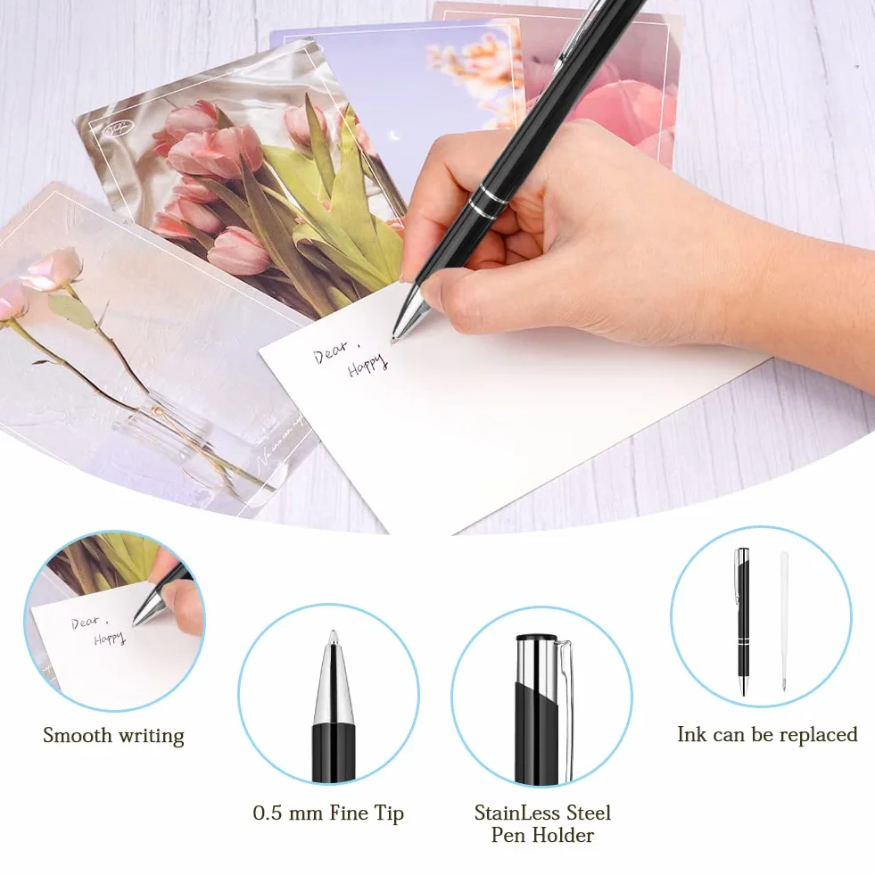 AUAUY Penne a Sfera in Metallo Retrattile, Punta Media 1.0 mm, Confezione da 12, Inchiostro Nero