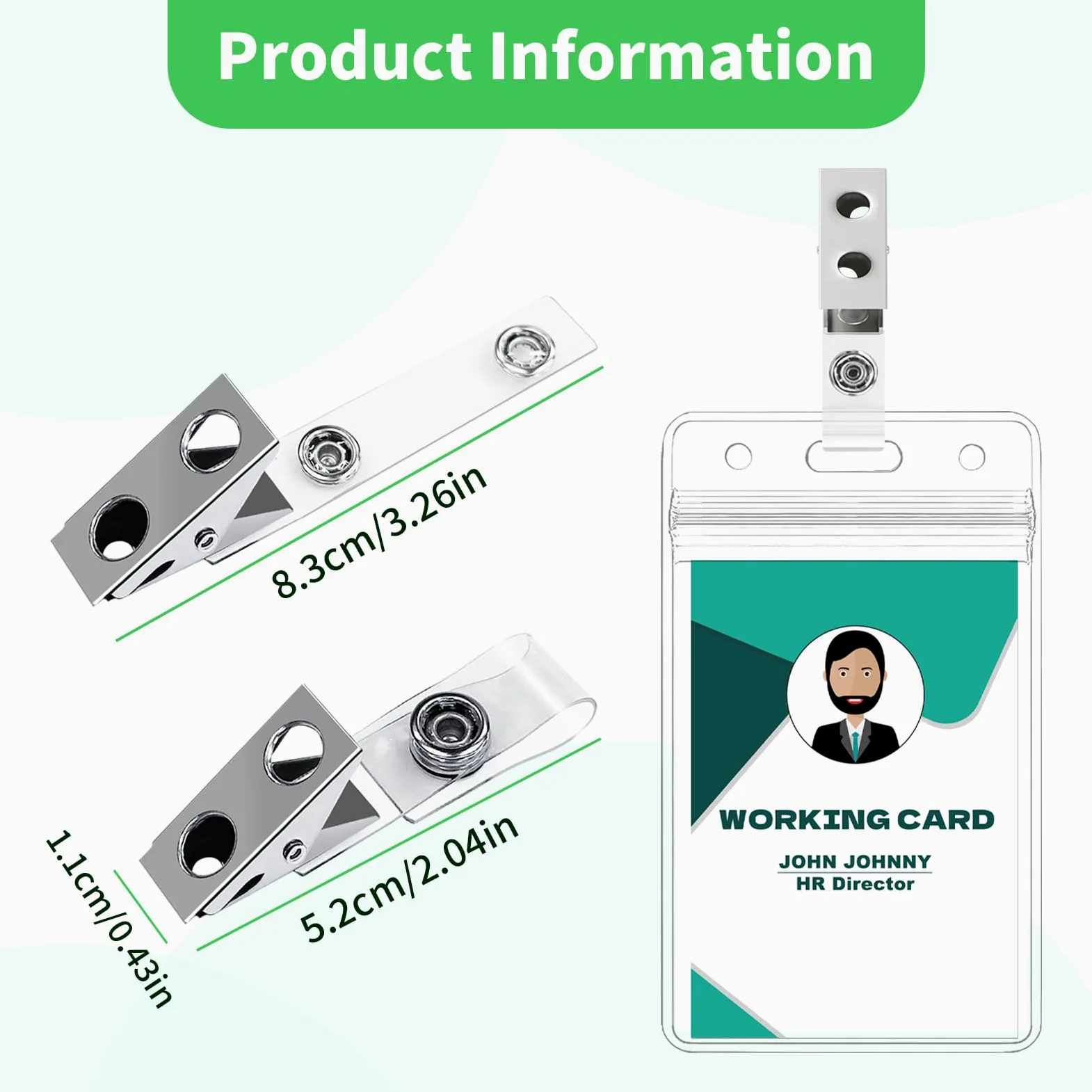 Confezione da 400 clip per badge in metallo, a doppio foro, con cinghie in PVC trasparente, per targhette, carte d'identità e porta badge, forniture per ufficio e lavoro