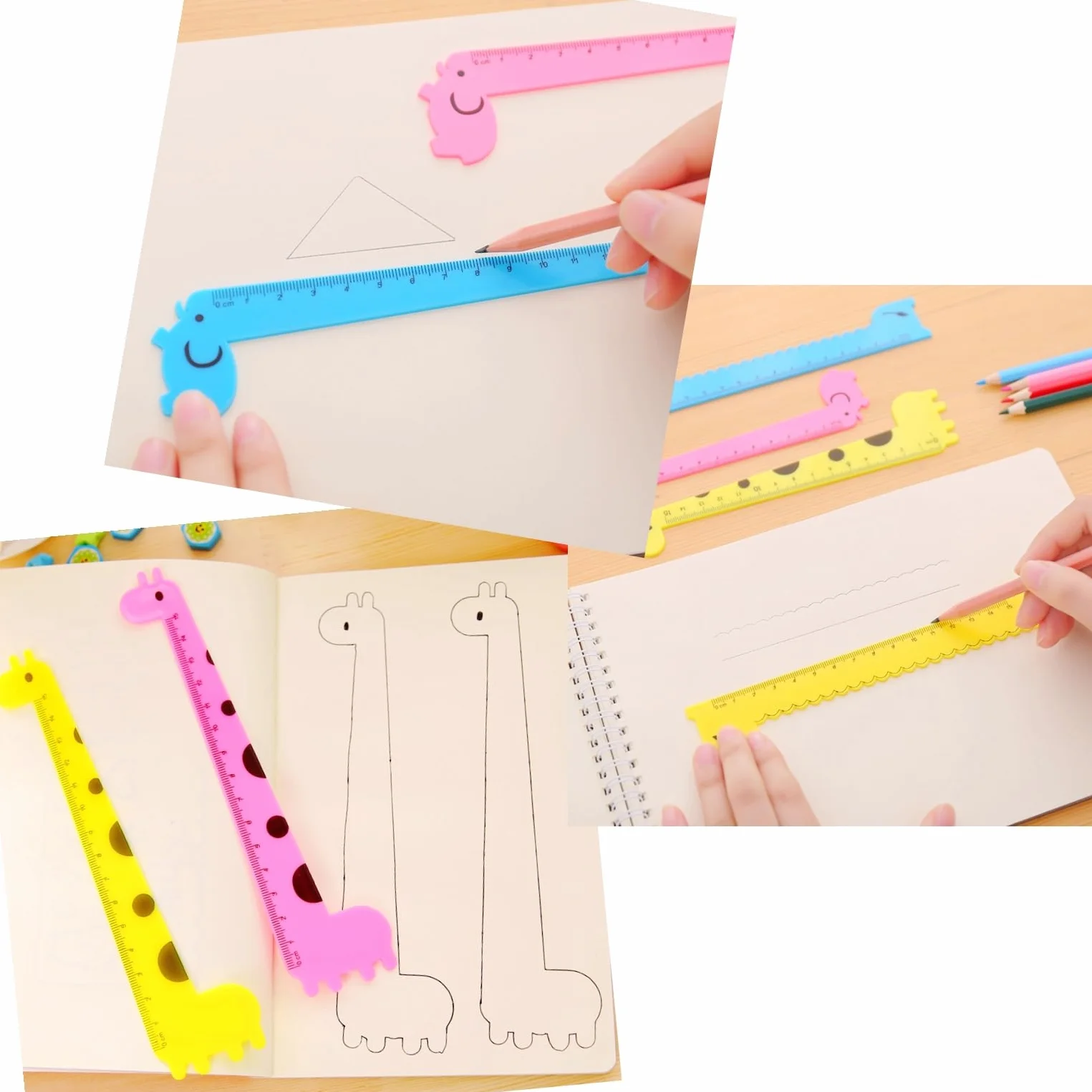 Zestaw 20 righelli a forma di giraffa 15 cm plastica per bambini