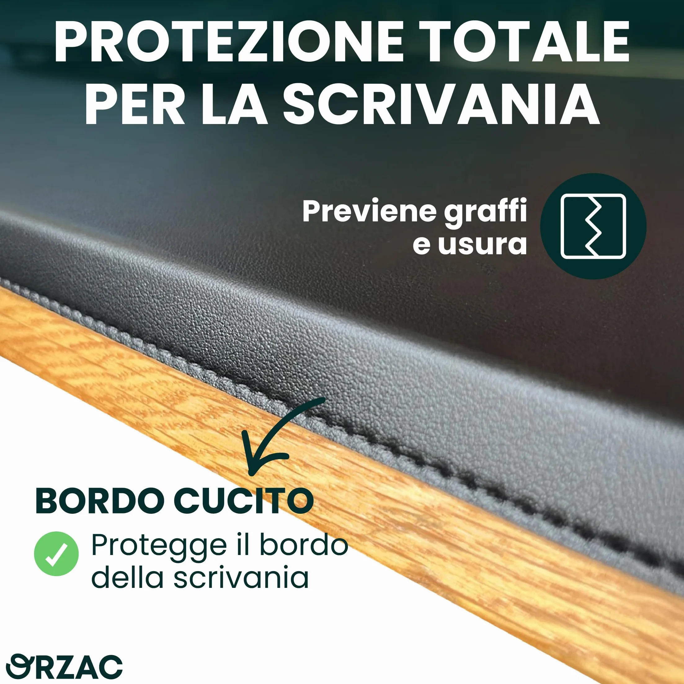 Tappetino da scrivania similpelle 80x40 cm impermeabile antiscivolo bordo 90°