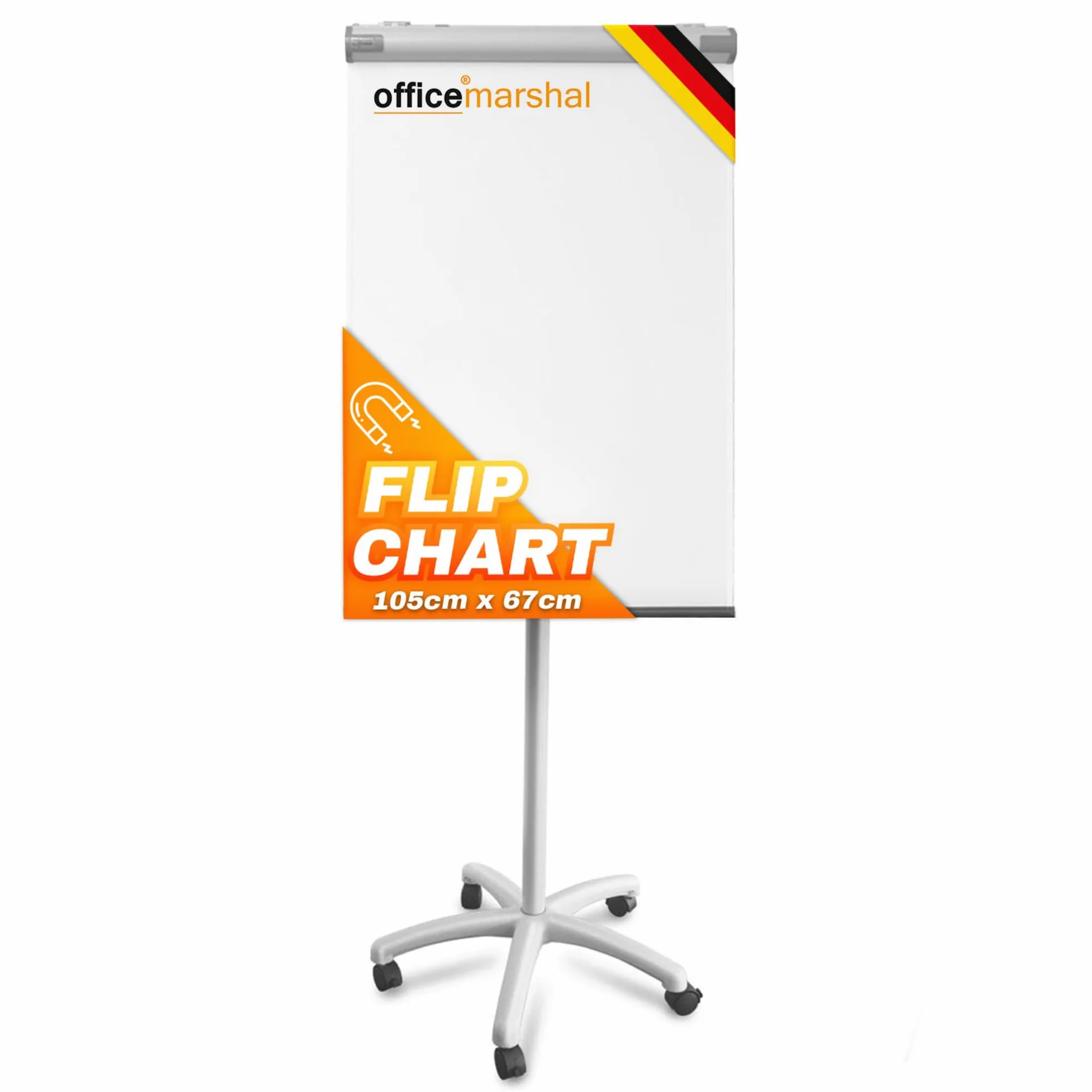 Office Marshal, lavagna a fogli mobili, magnetica, scrivibile, regolabile in altezza fino a 180 cm, con cavalletto Coyote (Piranha, 67 x 105 cm)