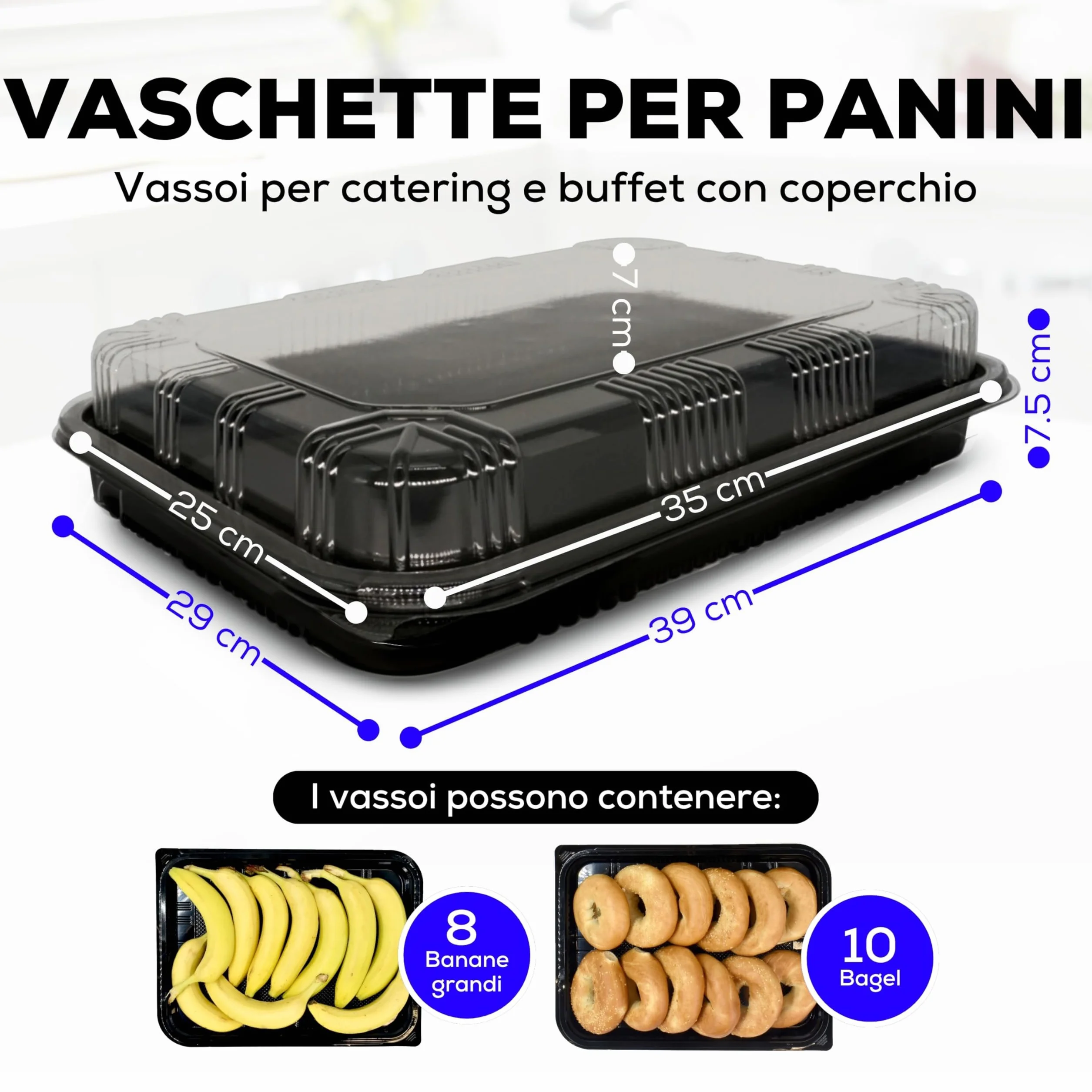 Vassoi per Buffet Ermetici con Coperchi Trasparenti 39x29x7,5 cm Confezione da 25